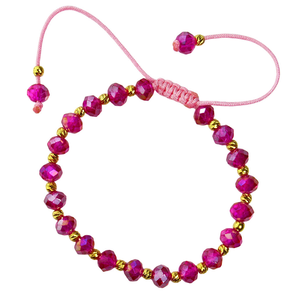 Bransoletka z koralikami - różowa i złote kulki