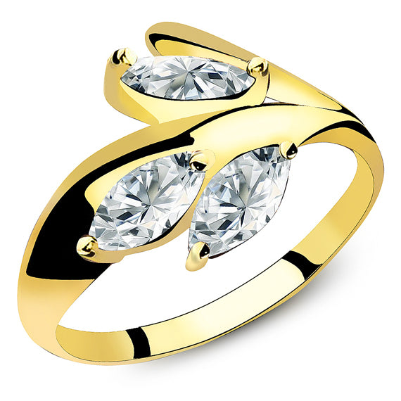 Złoty pierścionek liść z kamieniami