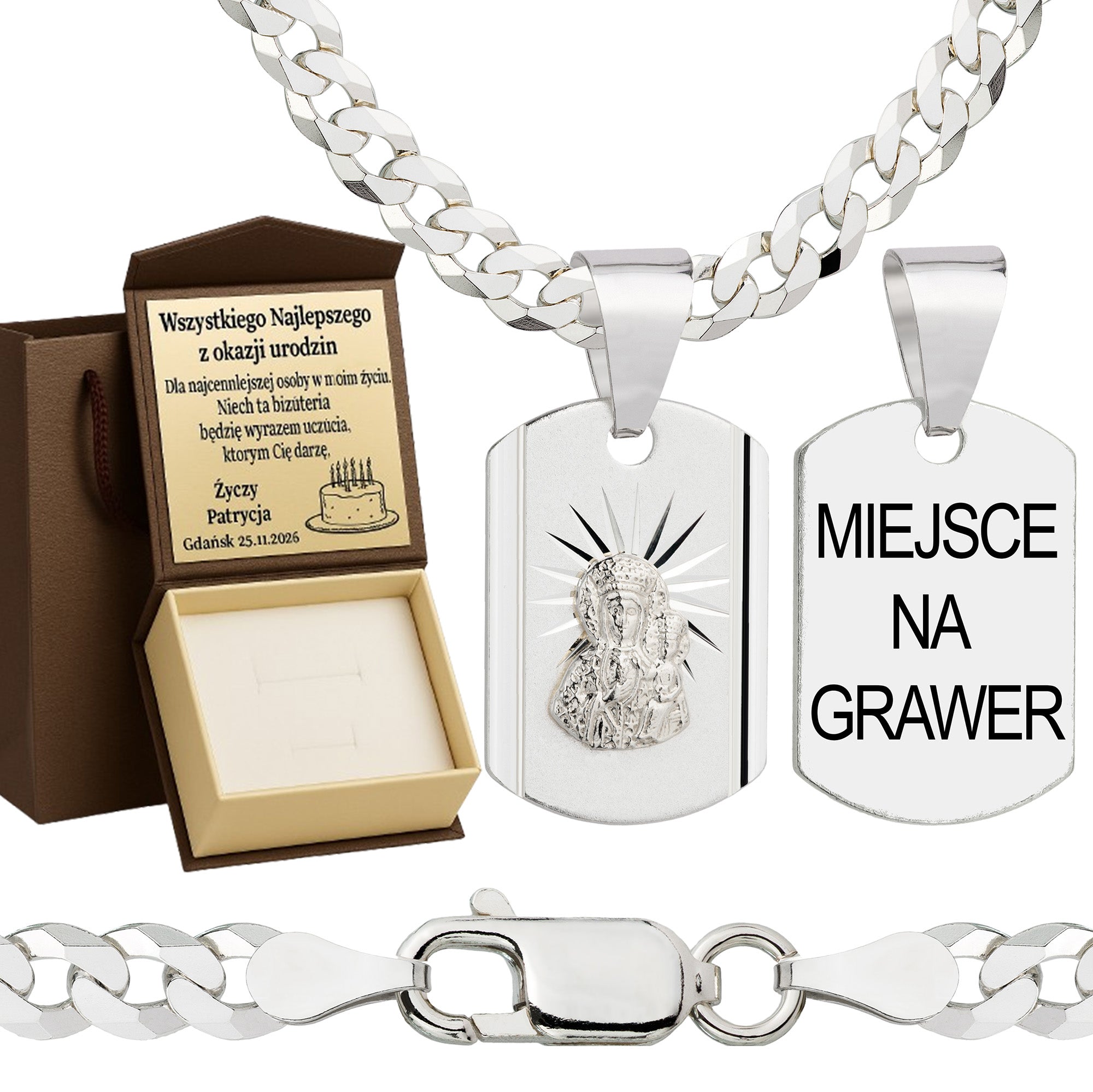 Łańcuszek srebrny z medalikiem pancerka 3,8mm pr. 925