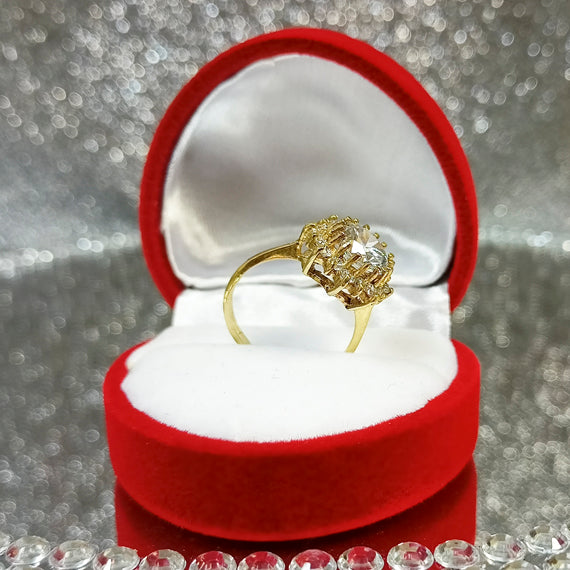 Duży złoty pierścionek kwiat z cyrkoniami