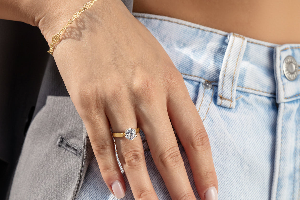 Pierścionek z białą cyrkonią 7mm srebro pozłacane