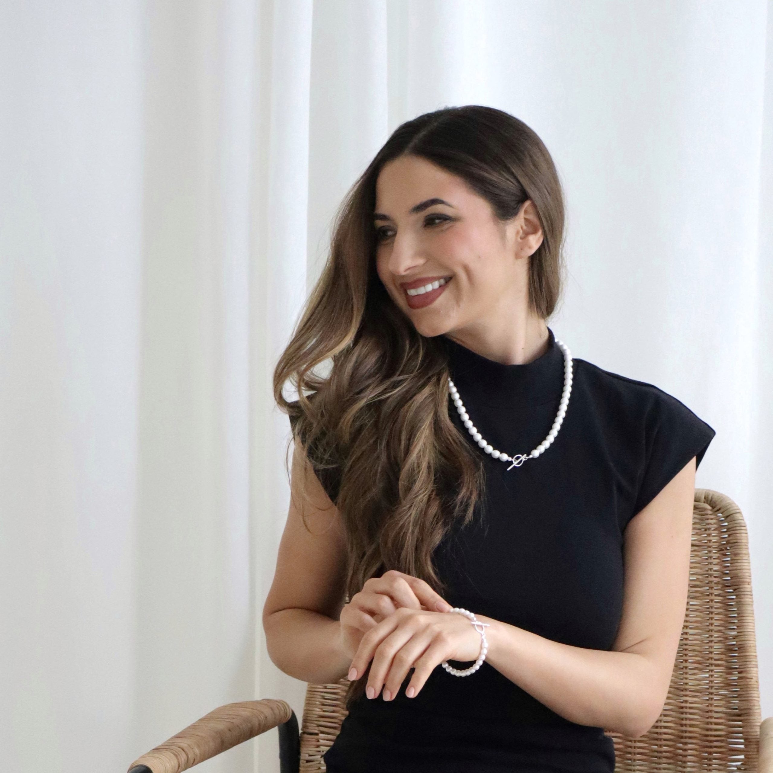 Naszyjnik z perłami zapięcie z przodu toggle 45cm 8mm