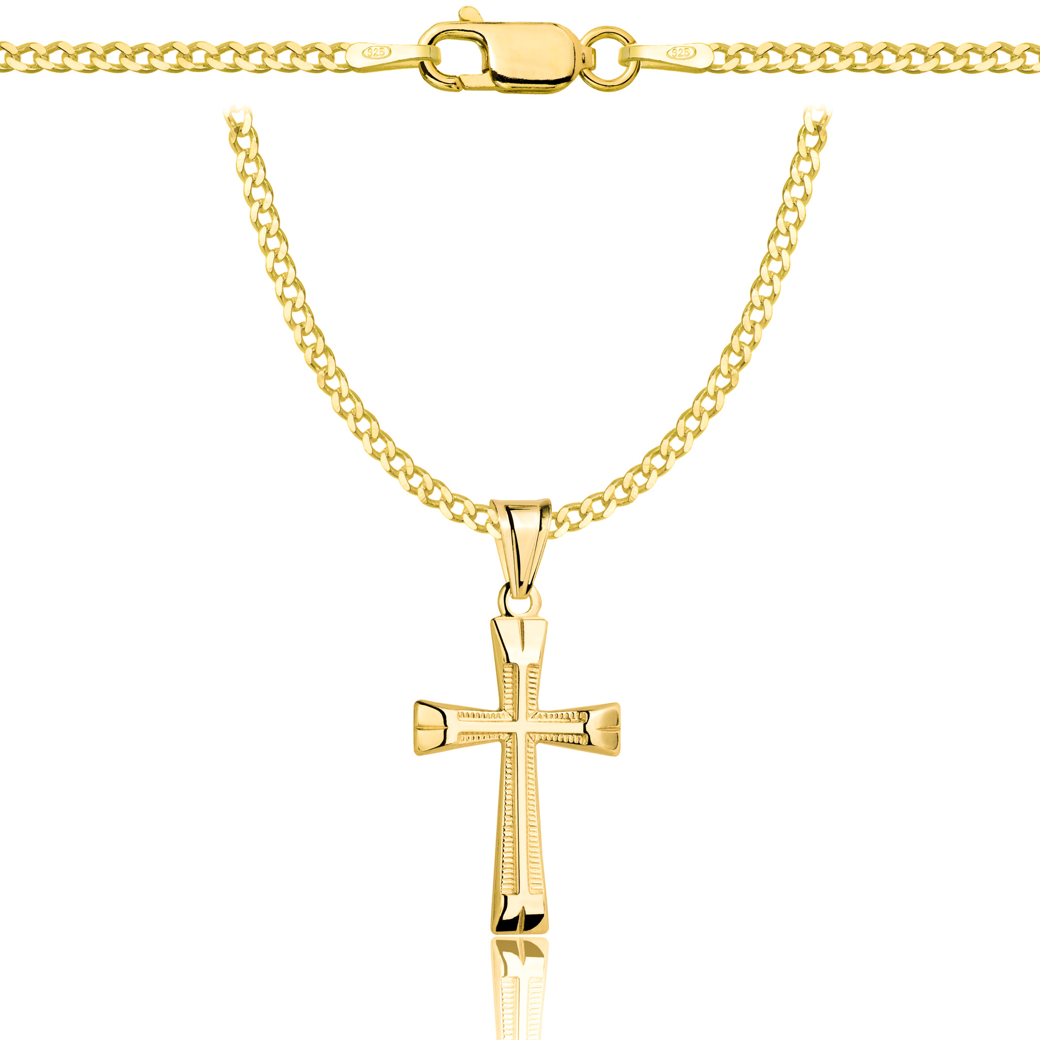 Łańcuszek pozłacany srebrny z krzyżykiem pancerka 2mm pr. 925