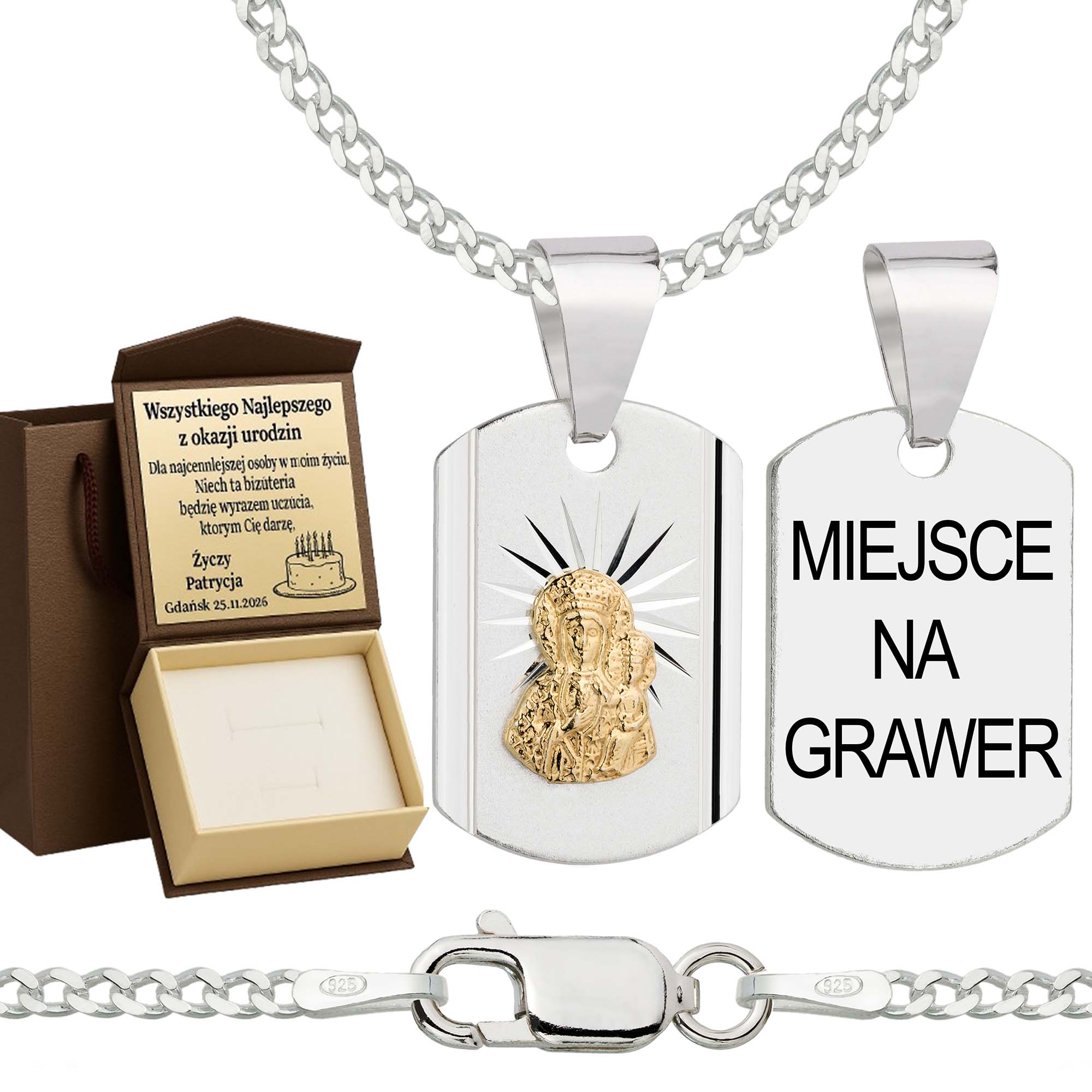 Łańcuszek srebrny z medalikiem pancerka 2mm pr. 925