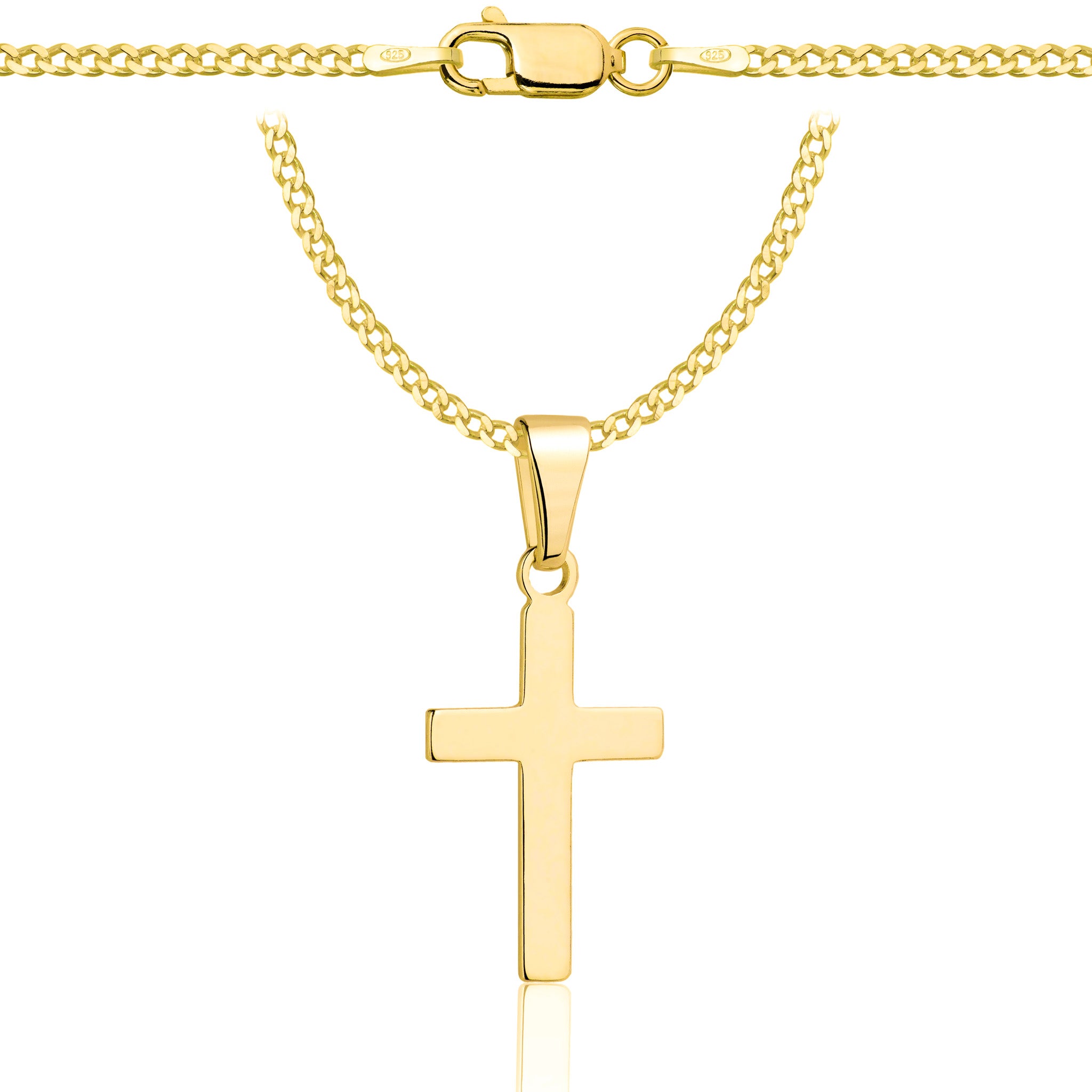 Łańcuszek komunijny pozłacany srebrny pancerka z krzyżykiem 2mm z grawerowanym pudełeczkiem i zawieszką pr. 925