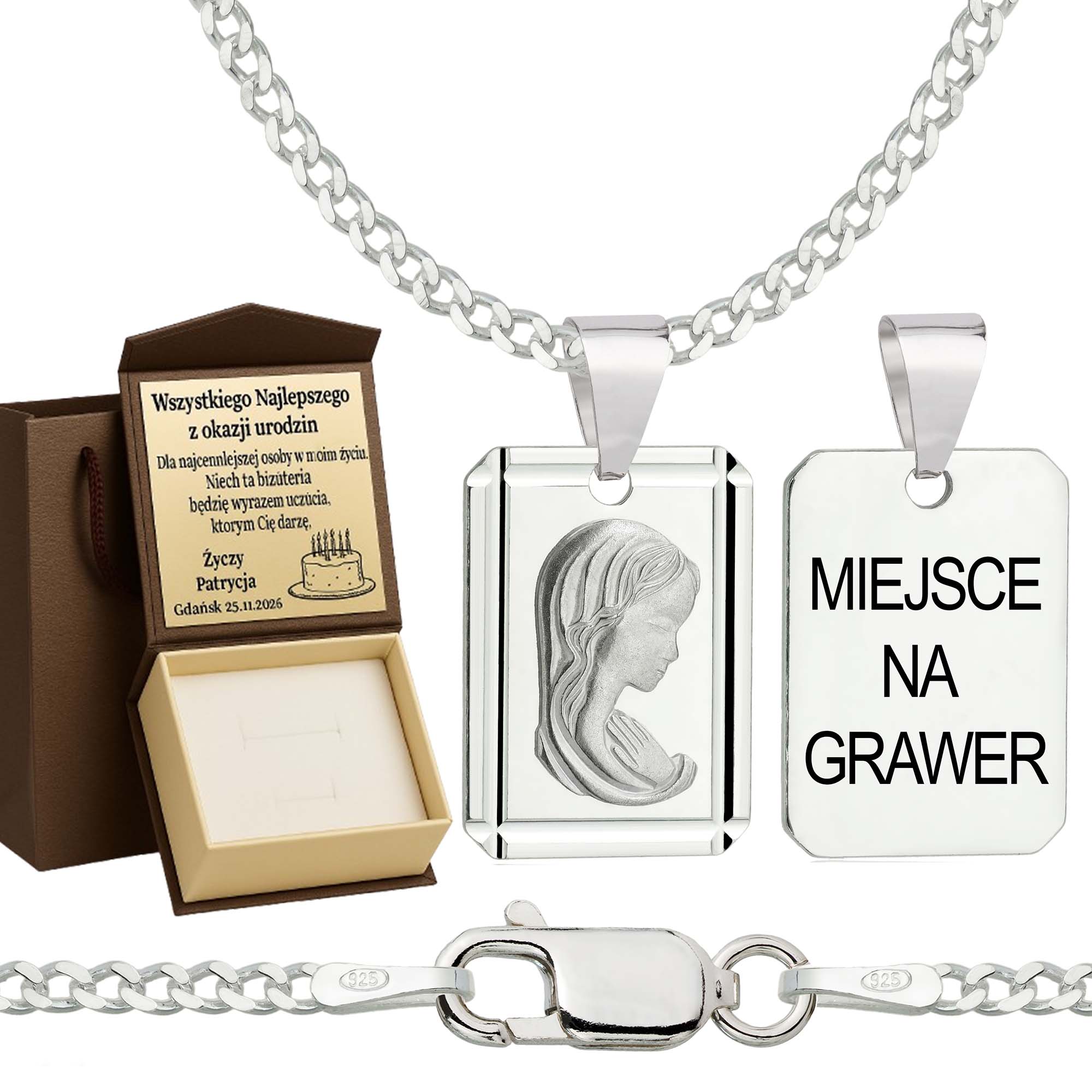 Łańcuszek srebrny z medalikiem pancerka 2mm pr. 925