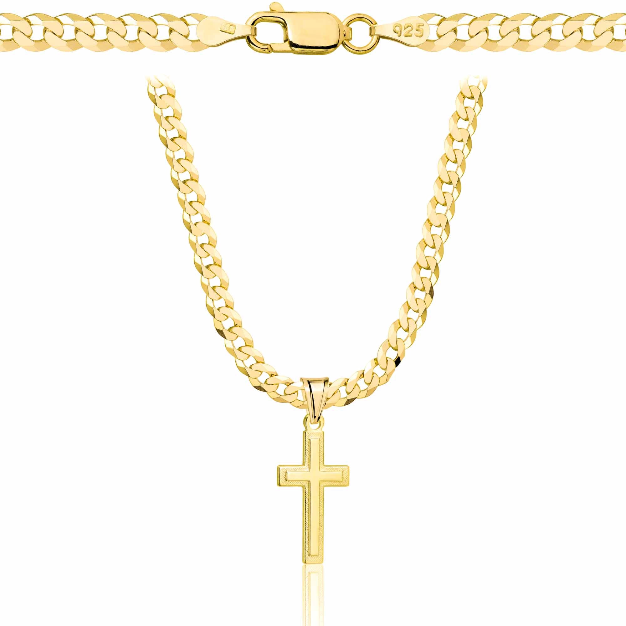 Łańcuszek pozłacany srebrny z krzyżykiem pancerka 3,8mm pr. 925