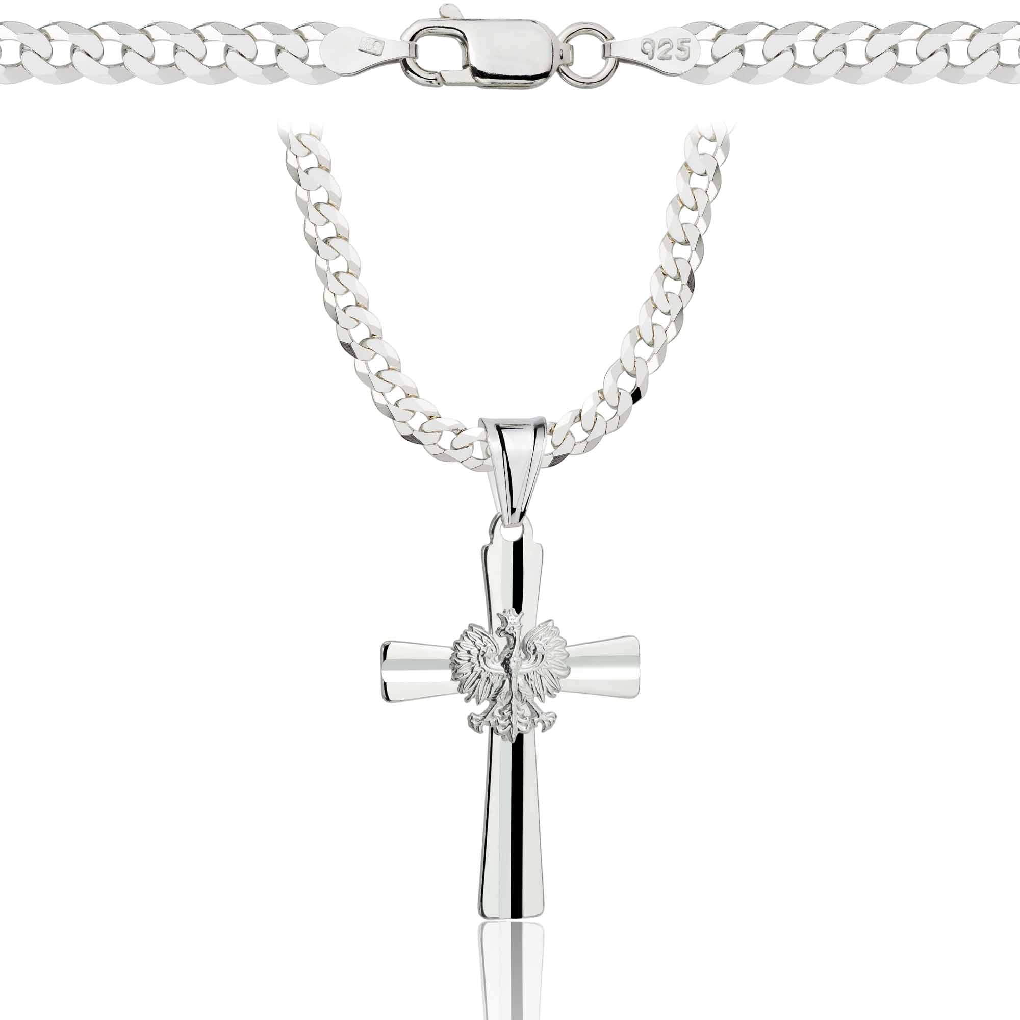 Łańcuszek srebrny z krzyżykiem pancerka 3,8mm pr. 925