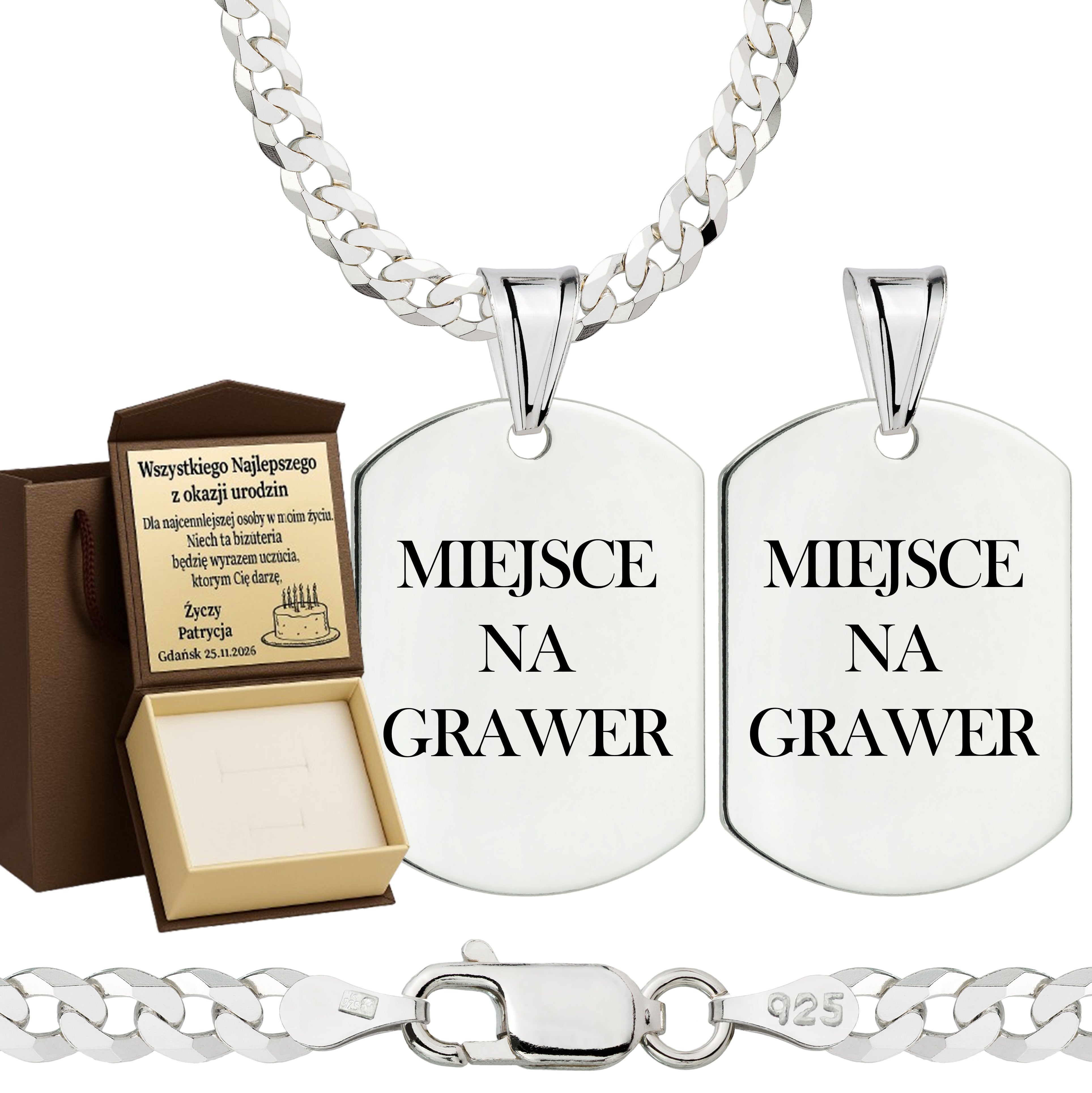 Łańcuszek srebrny z nieśmiertelnikiem pancerka 3,8mm pr. 925