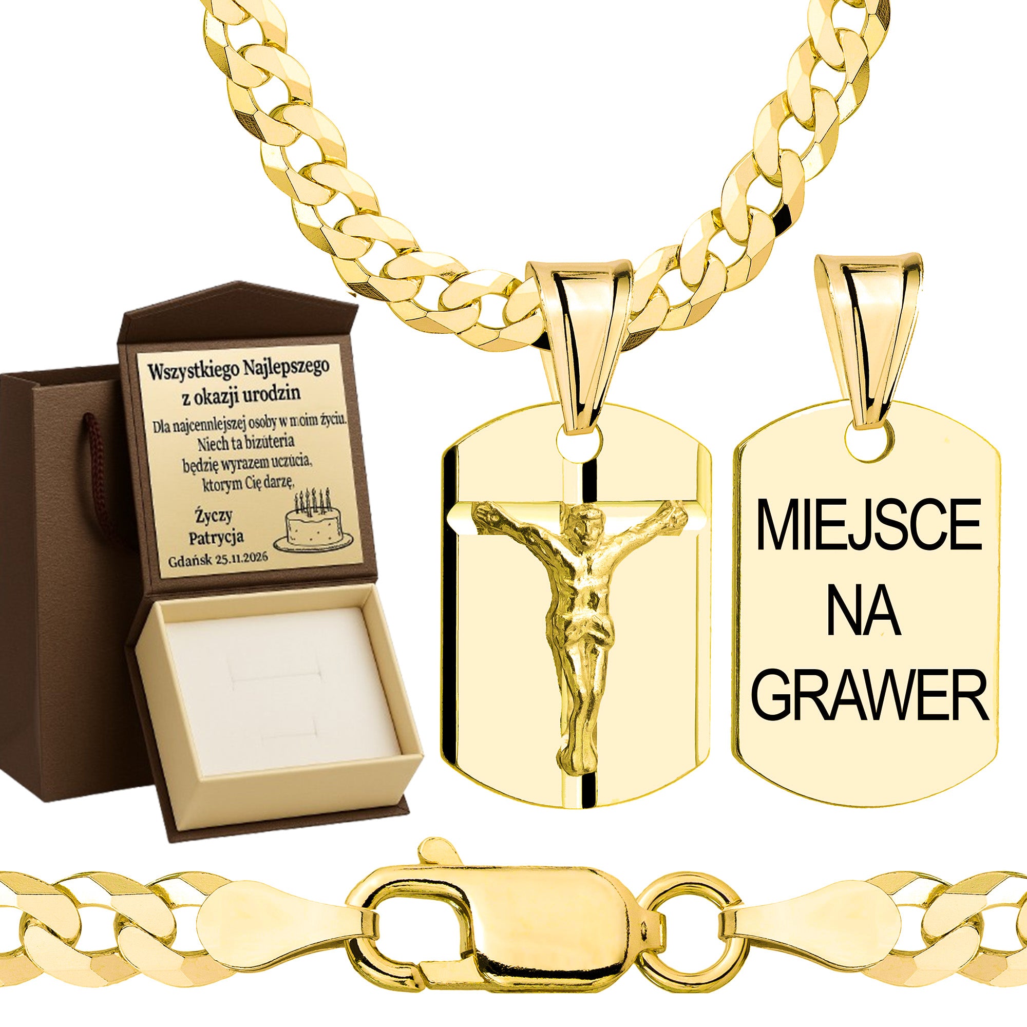 Łańcuszek pozłacany srebrny z medalikiem pancerka 3,8mm pr. 925