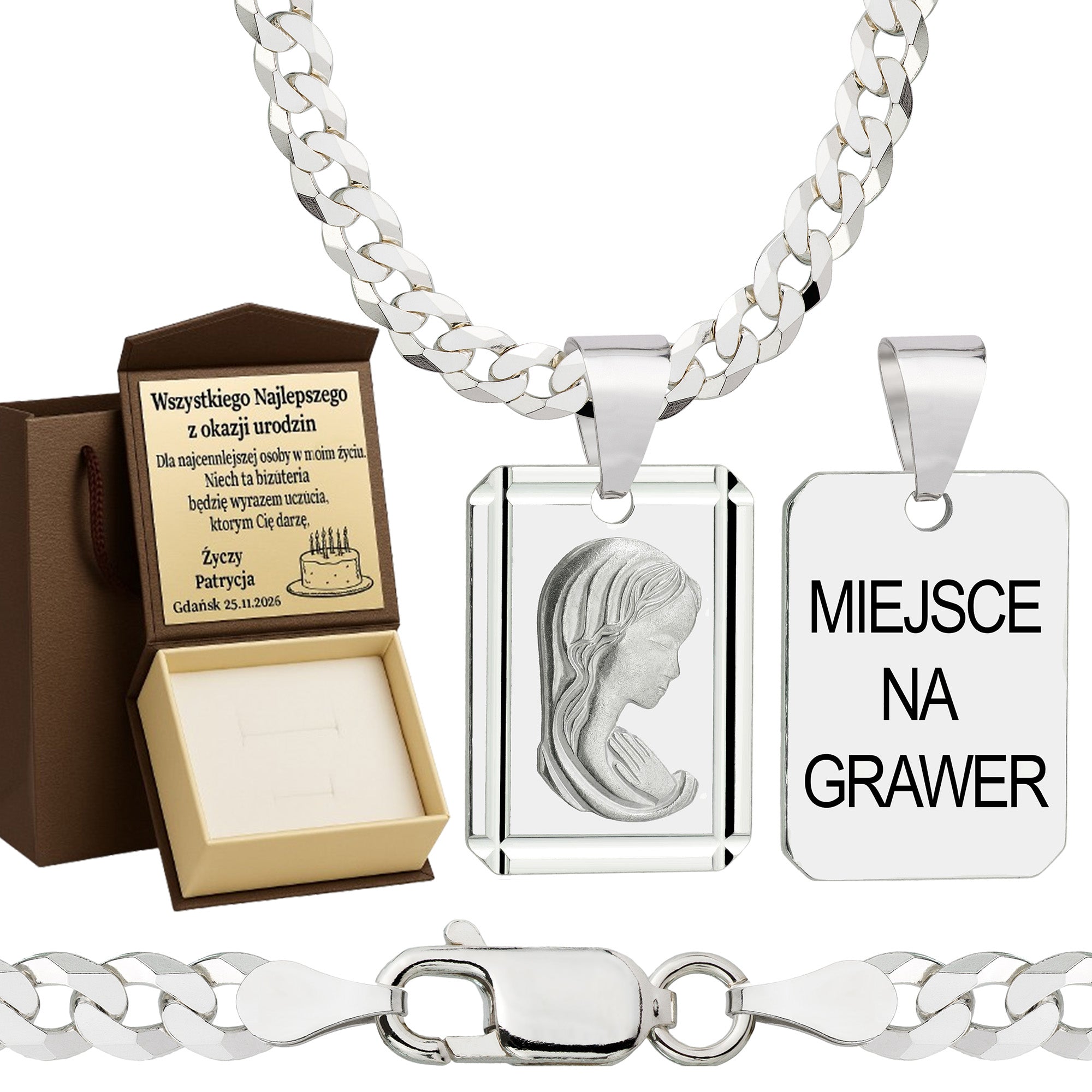 Łańcuszek srebrny z medalikiem pancerka 3,8mm pr. 925