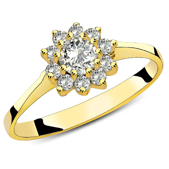 Złoty pierścionek kwiat z cyrkoniami