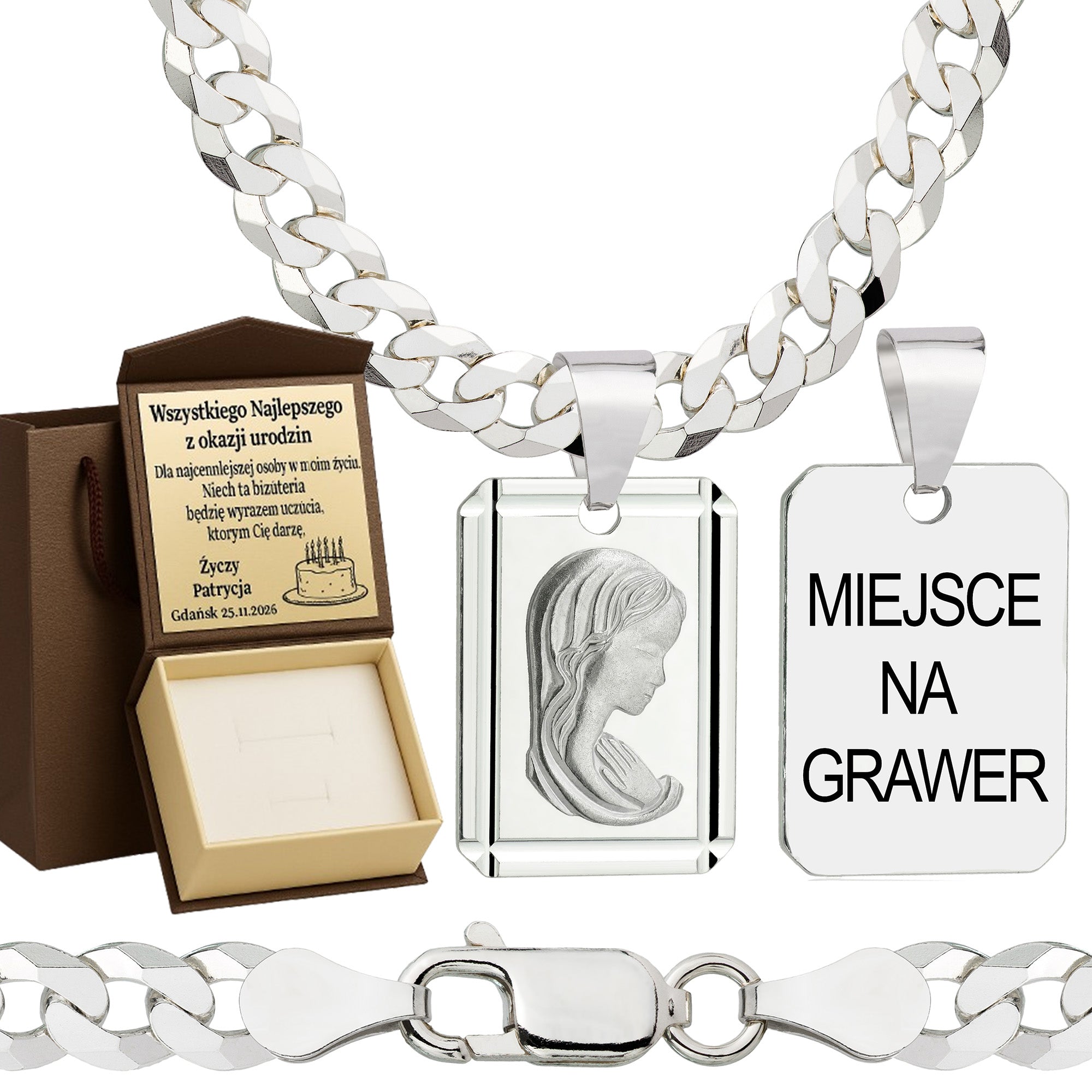 Łańcuszek srebrny z medalikiem pancerka 5mm pr. 925