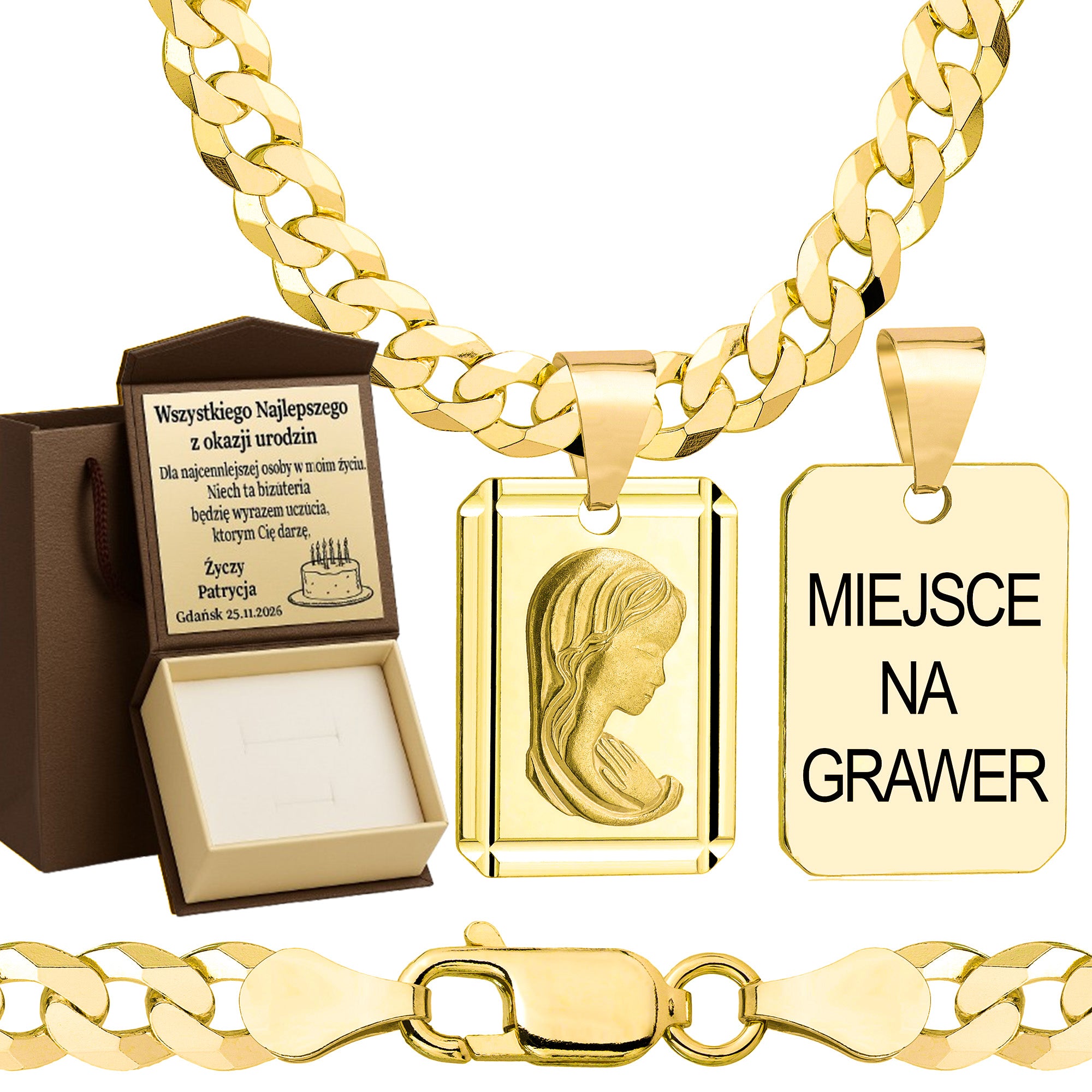 Łańcuszek pozłacany srebrny z medalikiem pancerka 5mm pr. 925