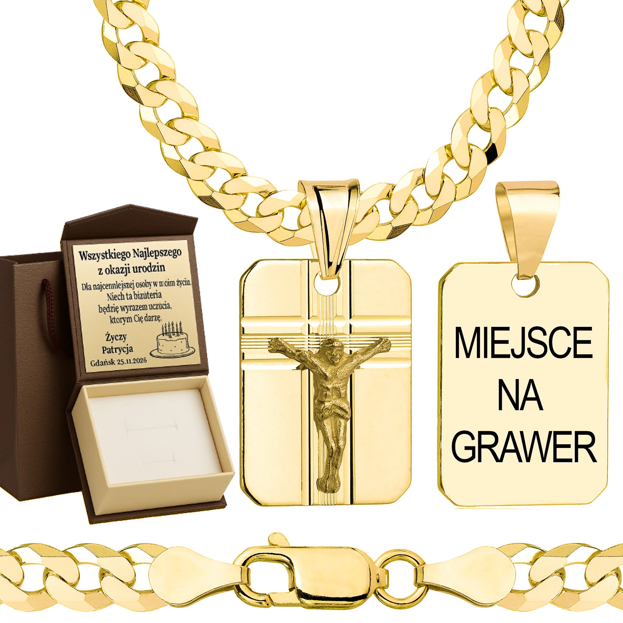 Łańcuszek pozłacany srebrny z medalikiem pancerka 5mm pr. 925