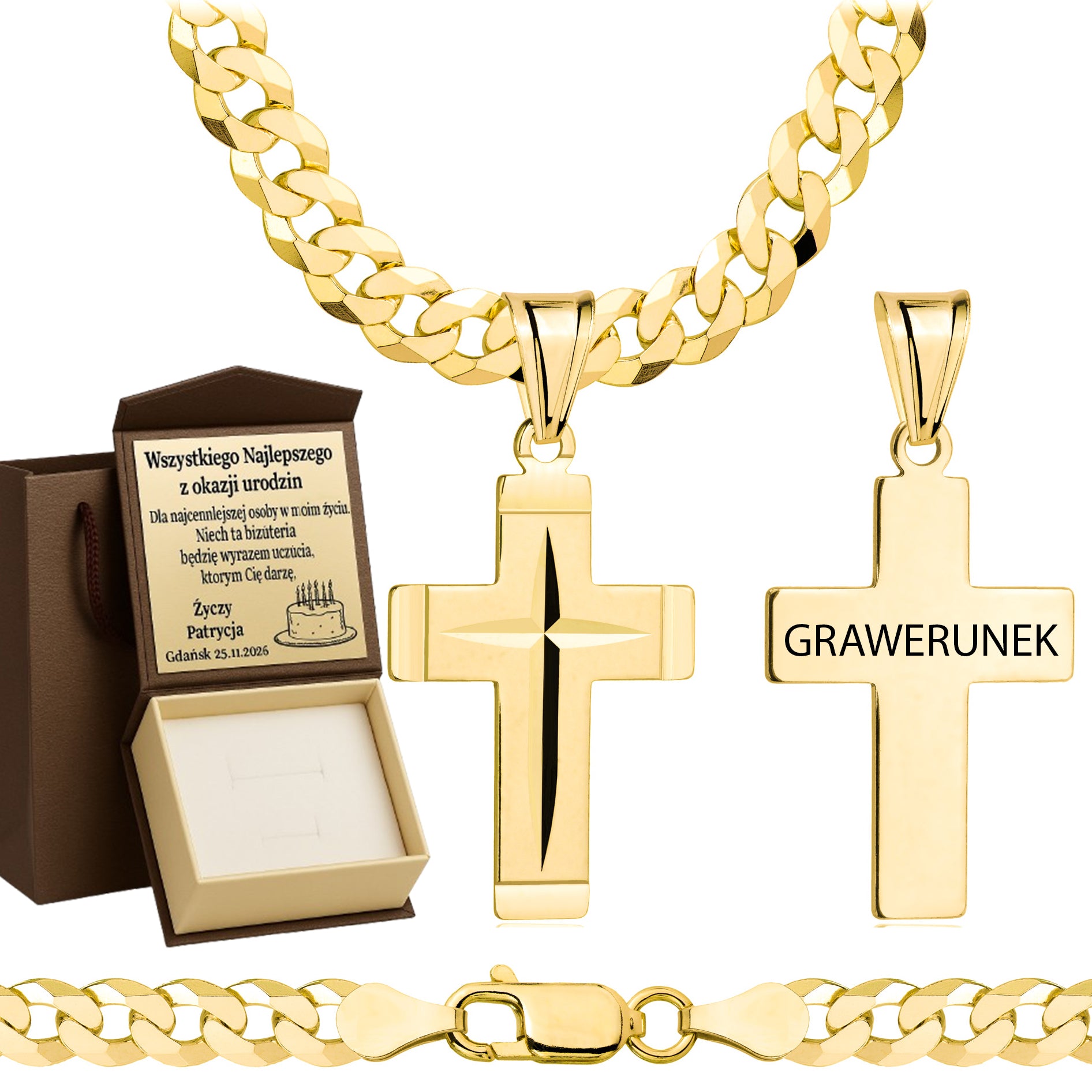 ŁAŃCUSZEK POZŁACANY SREBRNY Z KRZYŻYKIEM PANCERKA 5MM PR. 925 585