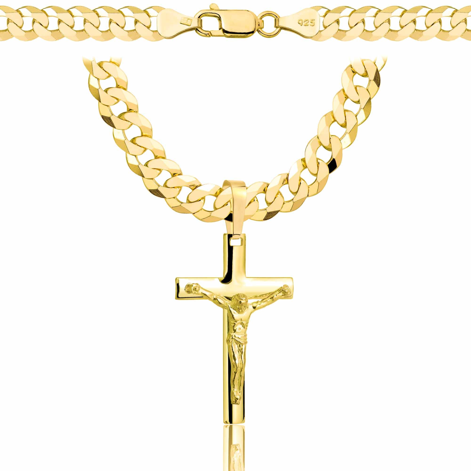 Łańcuszek pozłacany srebrny z krzyżykiem pancerka 6,5mm pr. 925