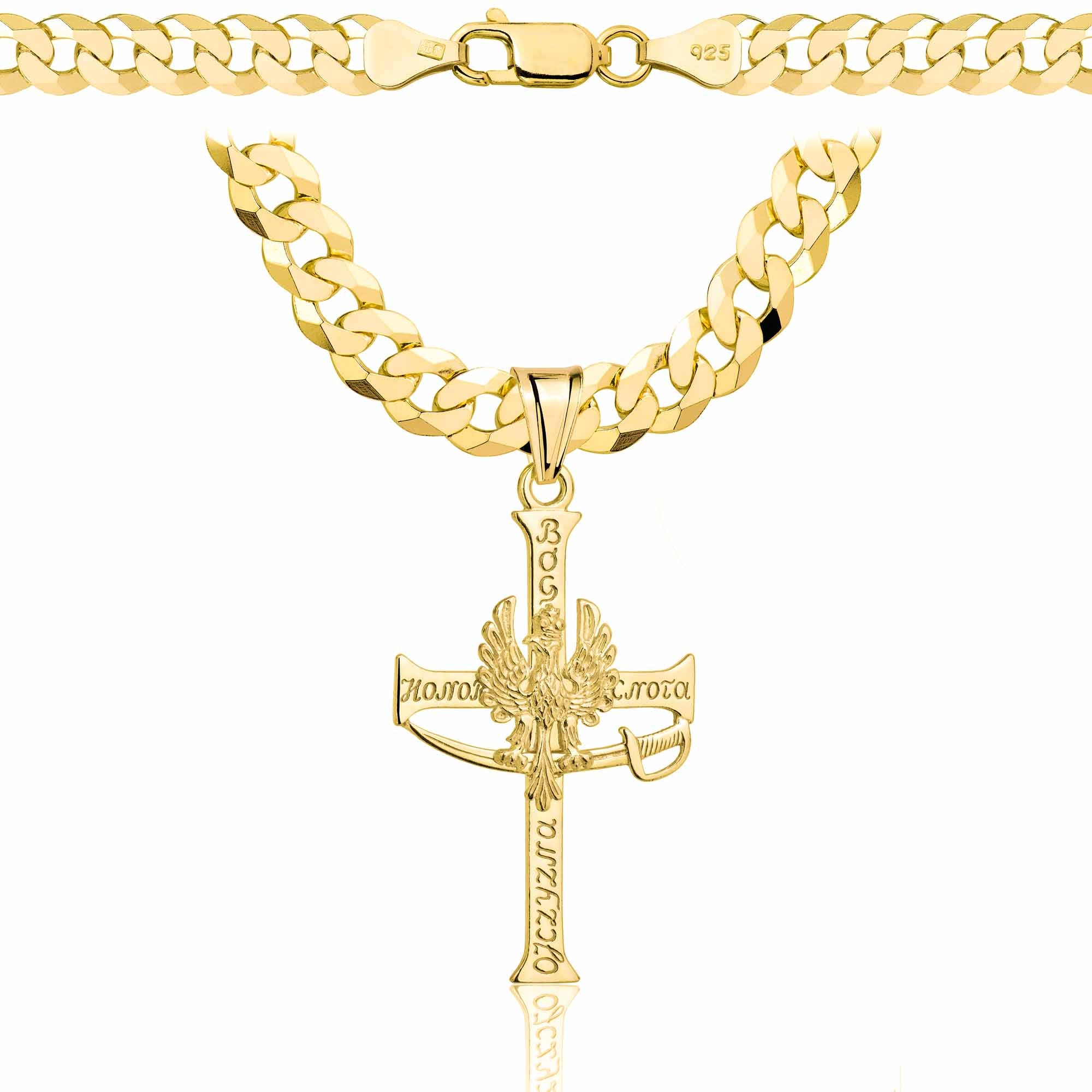 Łańcuszek pozłacany srebrny z krzyżykiem pancerka 6,5mm pr. 925