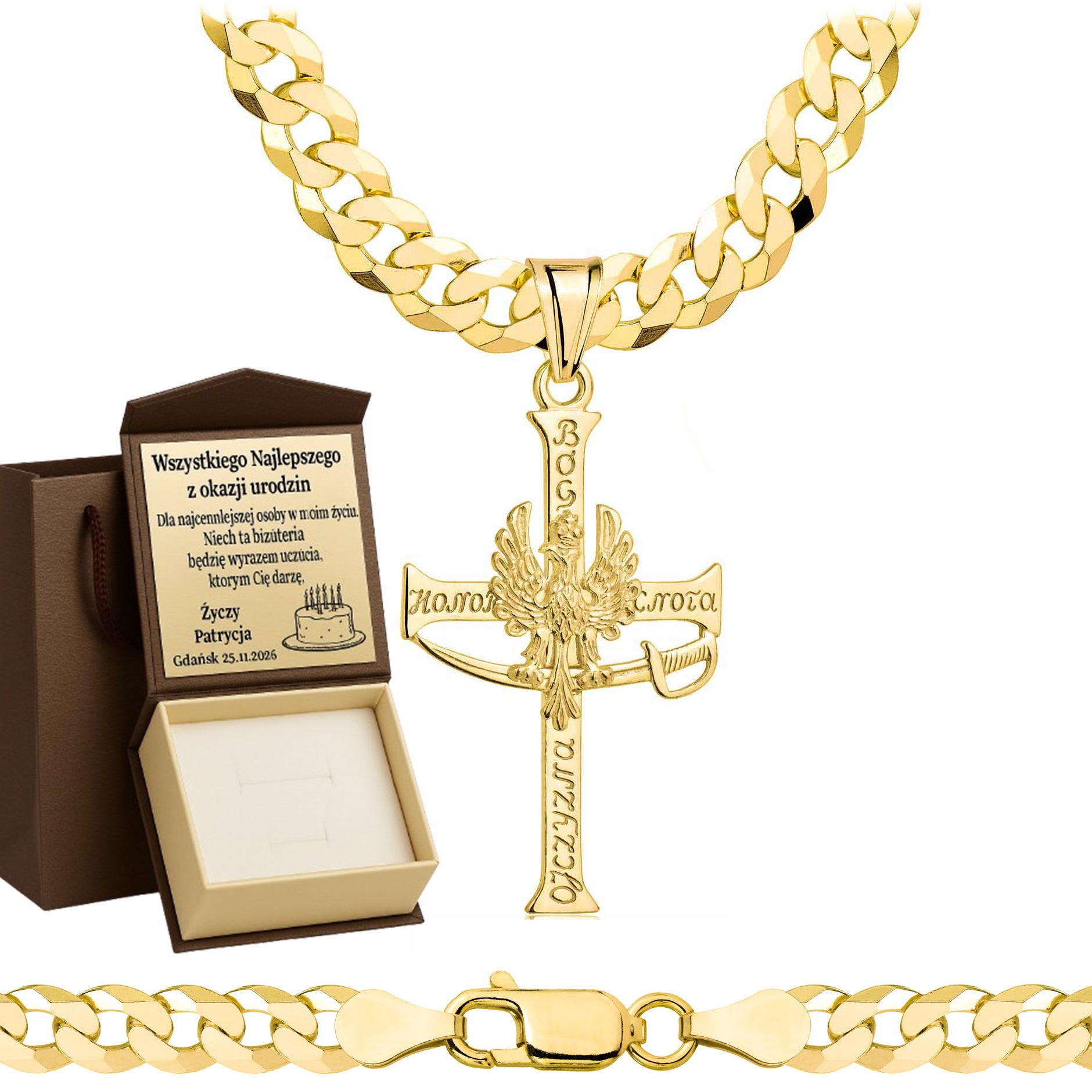 Łańcuszek pozłacany srebrny z krzyżykiem pancerka 6,5mm pr. 925