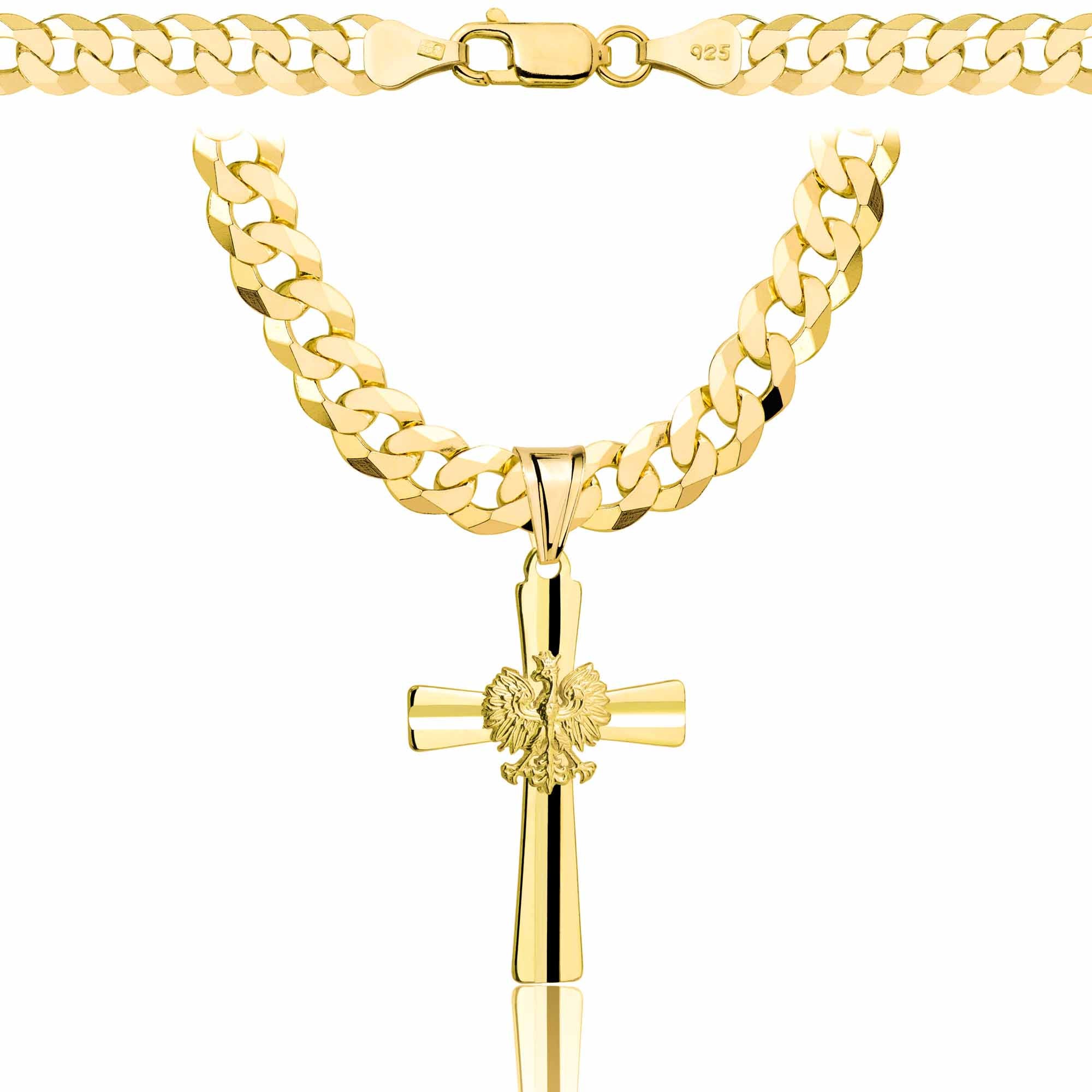 Łańcuszek pozłacany srebrny z krzyżykiem pancerka 6,5mm pr. 925