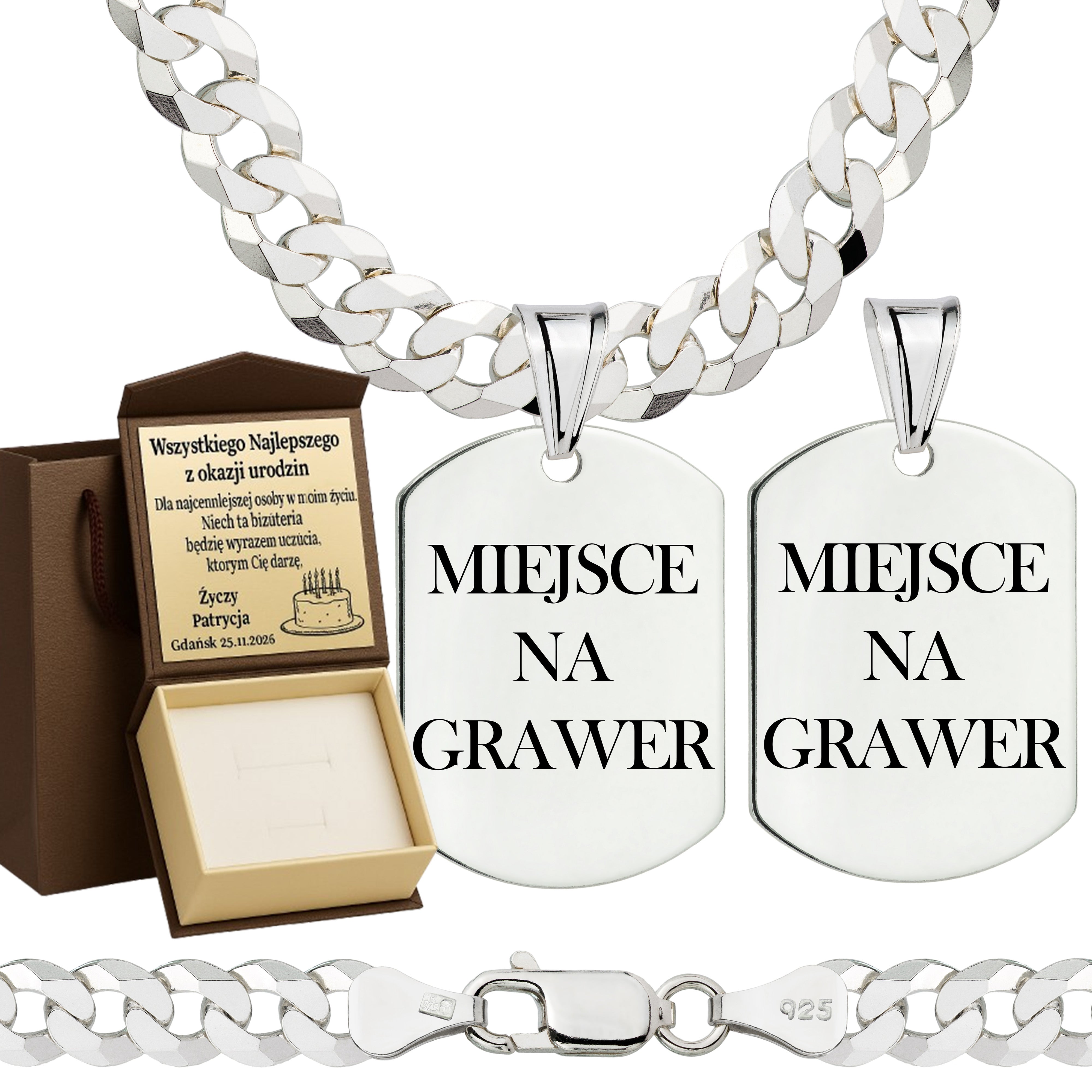 Łańcuszek srebrny z nieśmiertelnikiem pancerka 6,5mm pr. 925