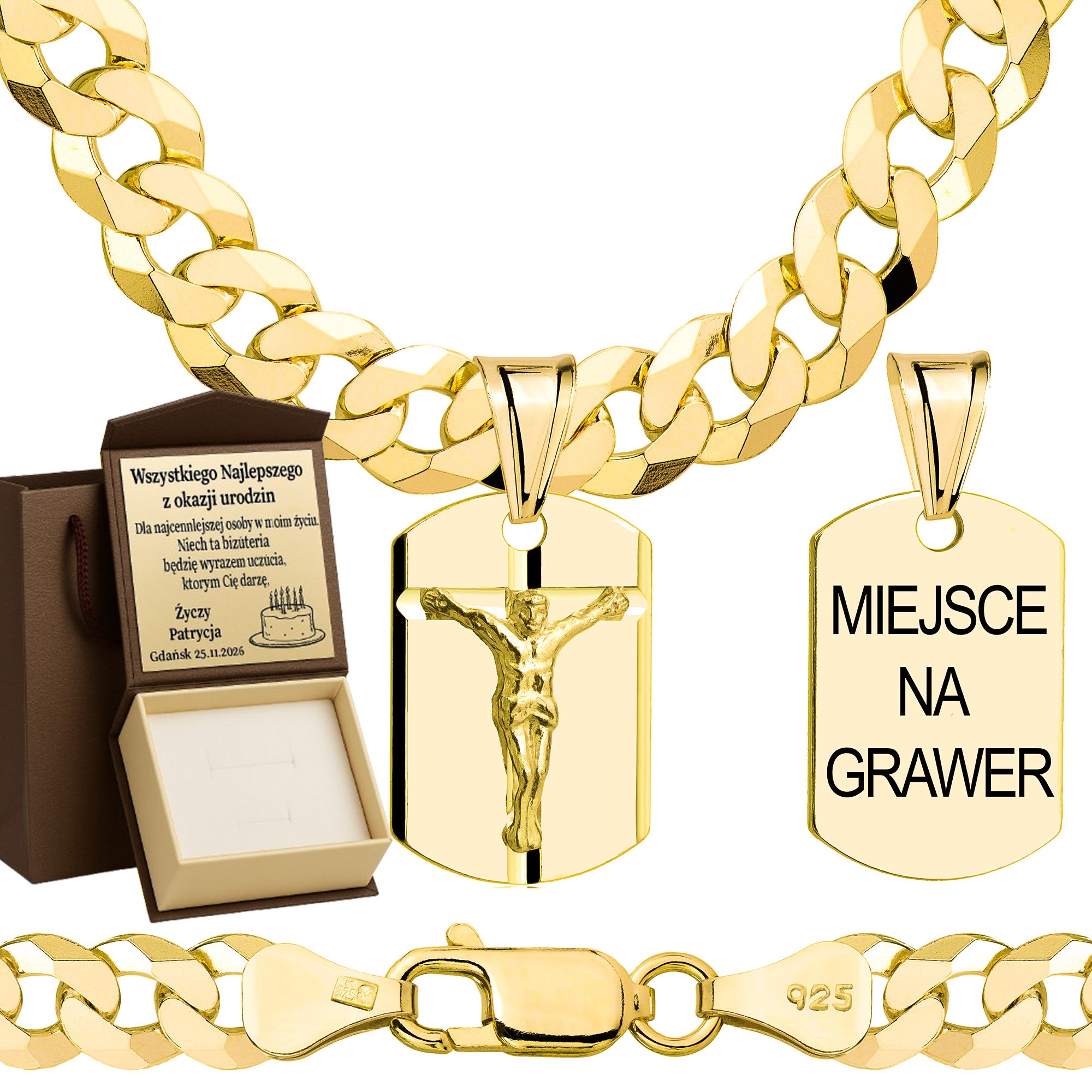 Łańcuszek pozłacany srebrny z medalikiem pancerka 6,5mm pr. 925