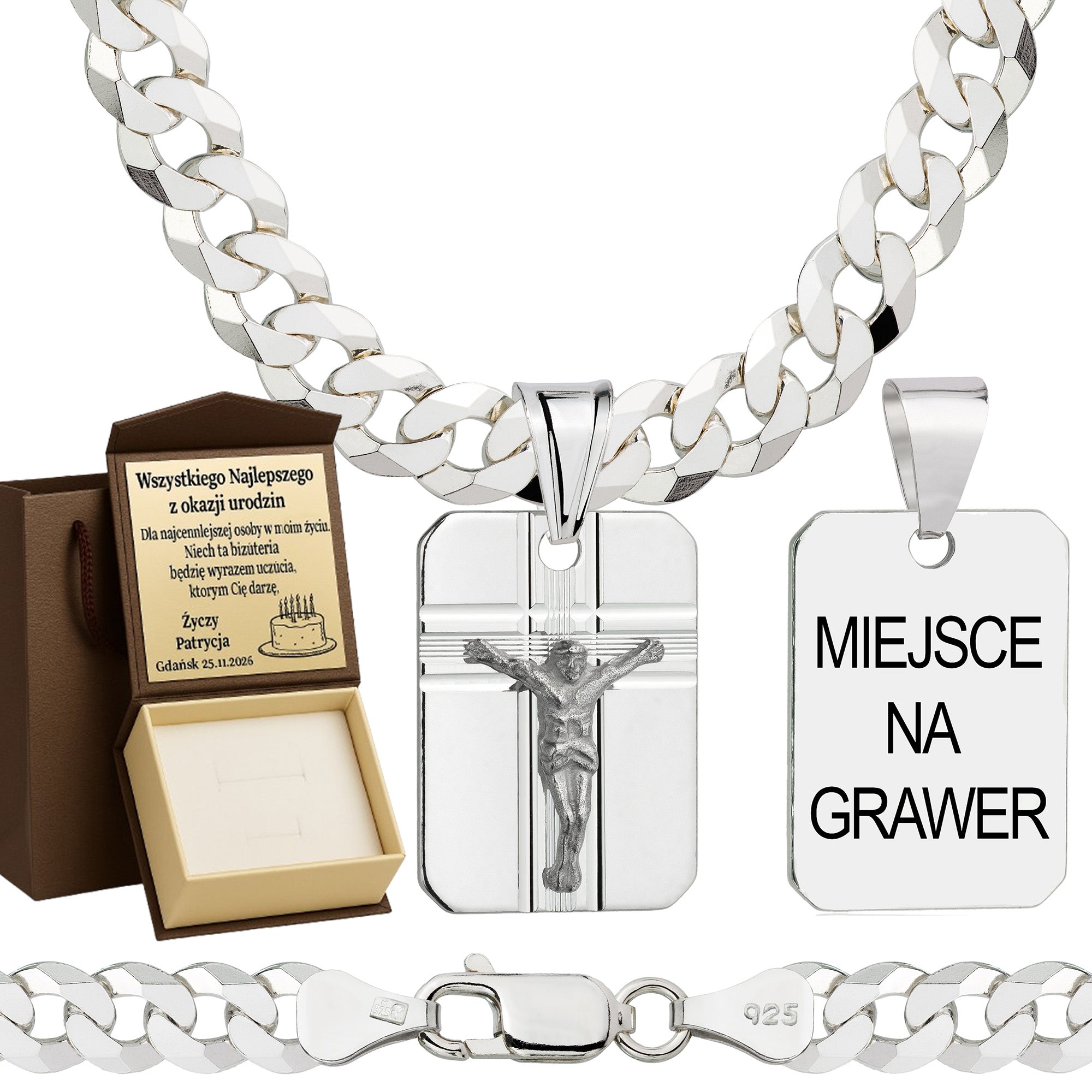 Łańcuszek srebrny z medalikiem pancerka 6,5mm pr. 925