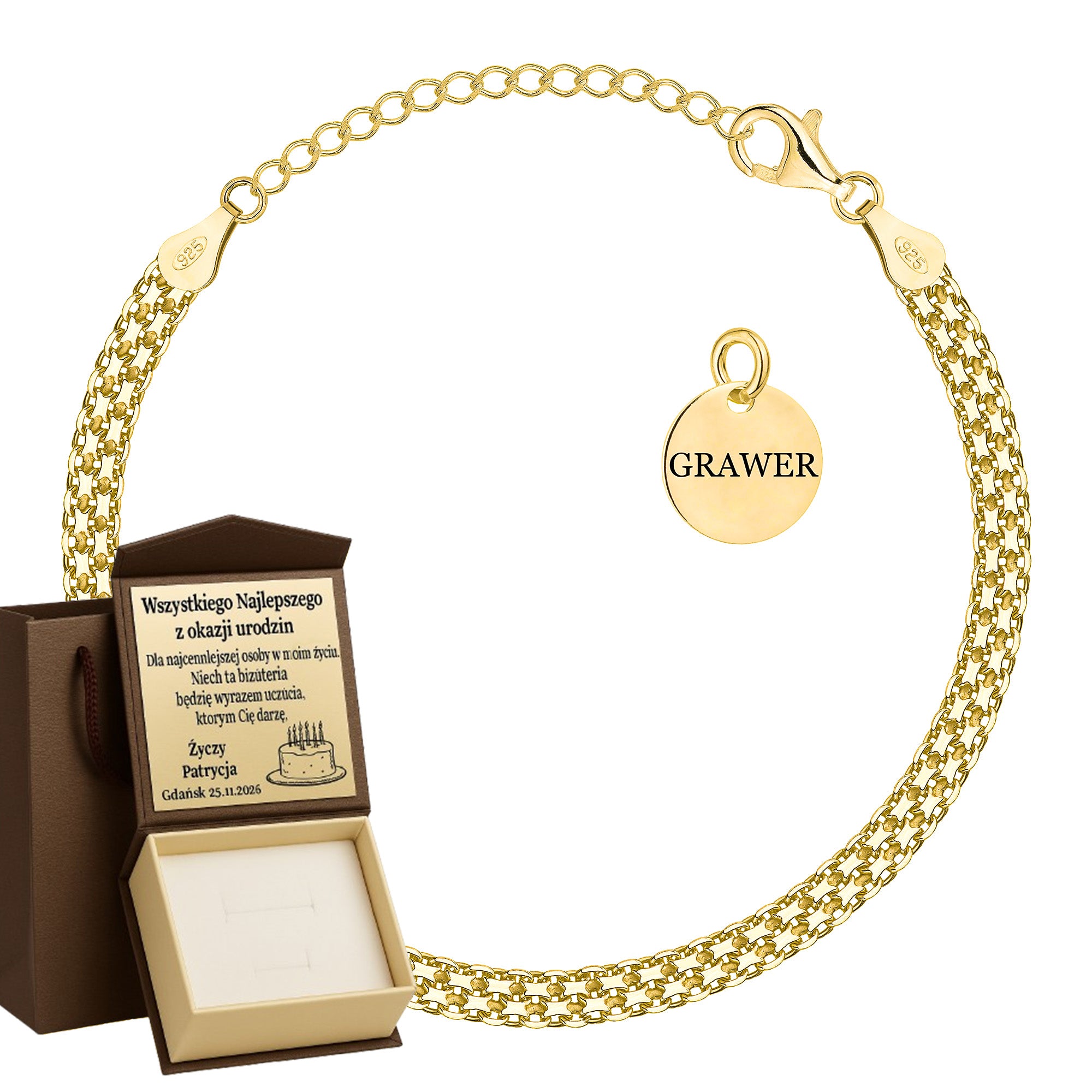 Bransoletka pozłacana srebrna bismark 4,5mm pr. 925 585