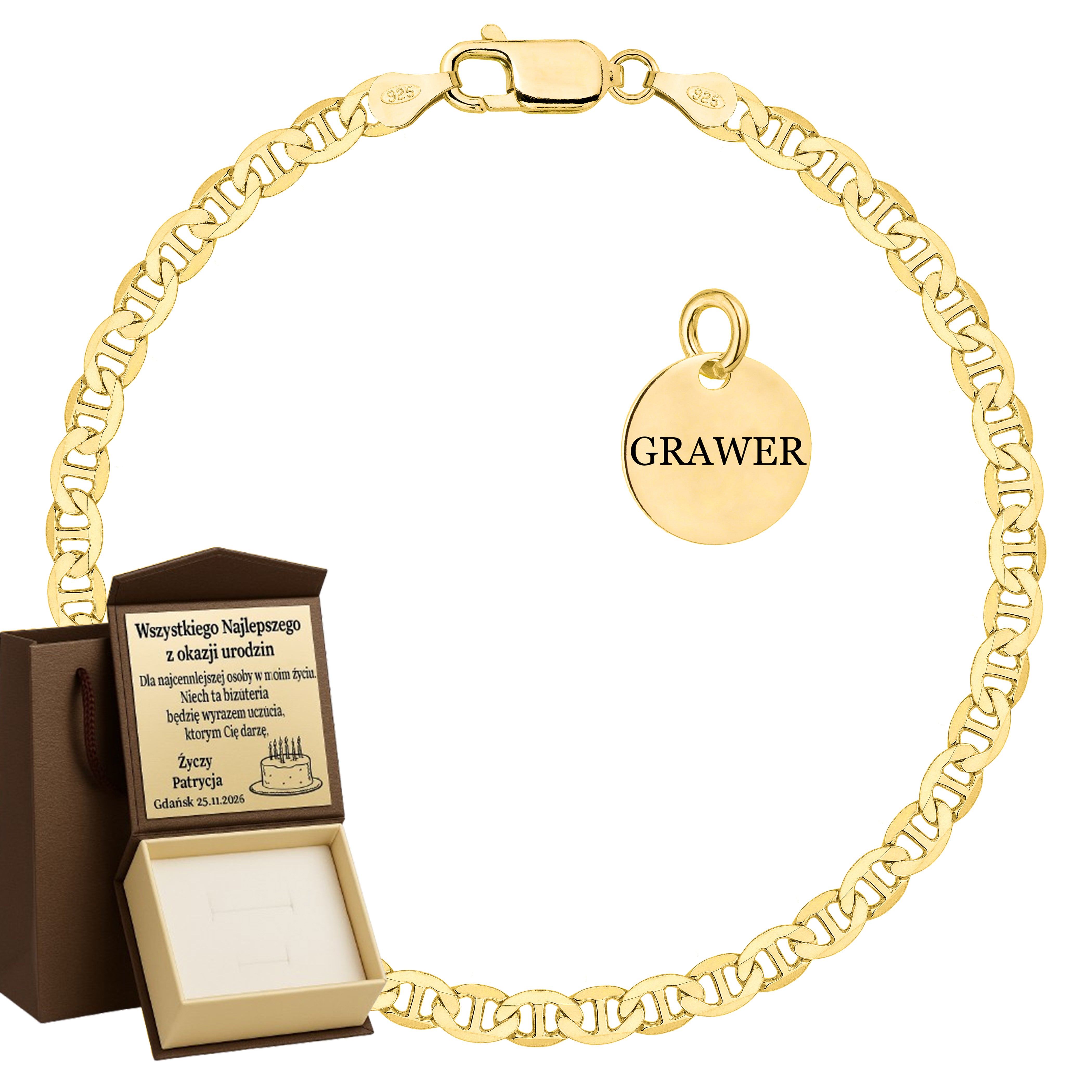 Bransoletka pozłacana srebrna gucci 4,5mm pr. 925