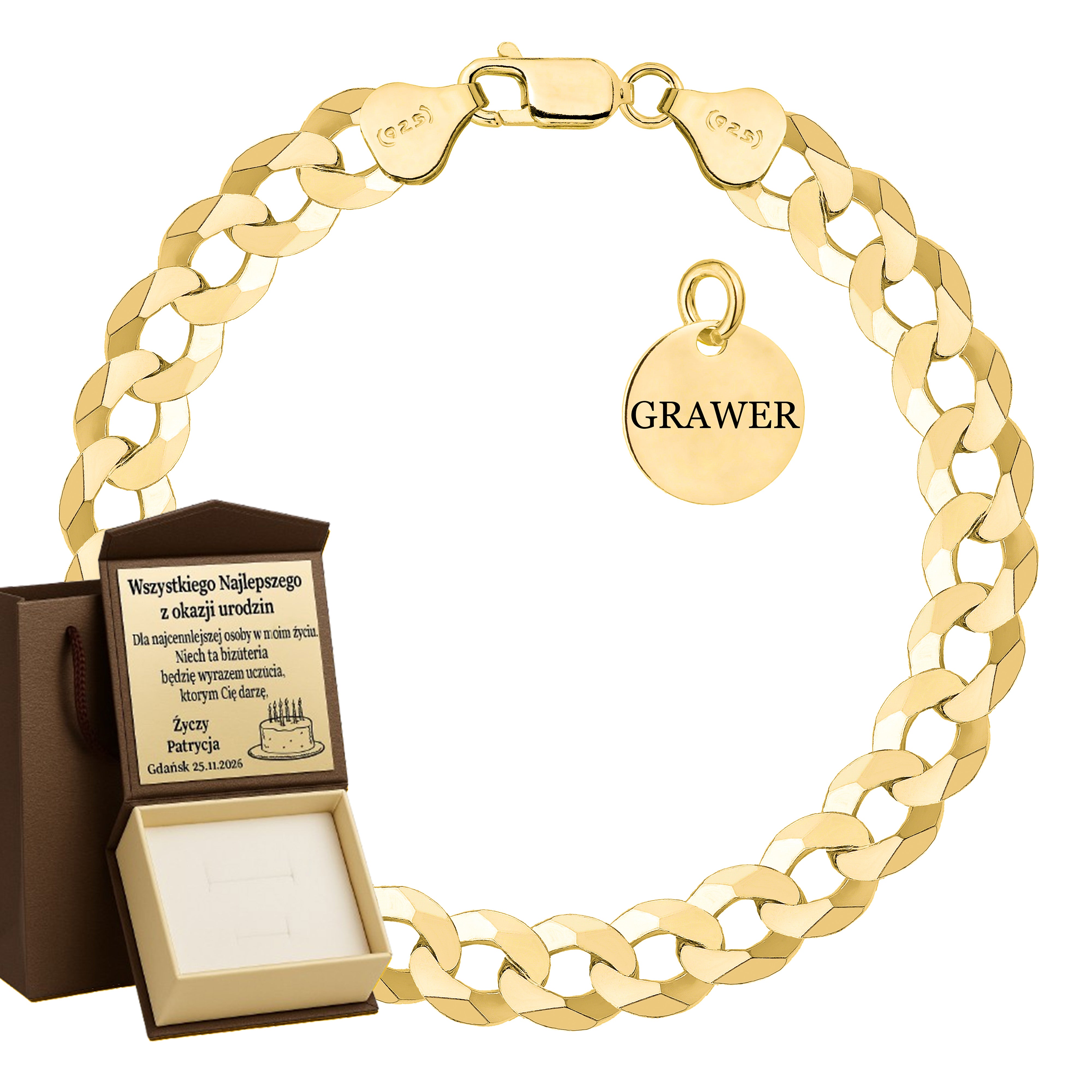 Bransoletka pozłacana srebrna pancerka 9,3mm pr. 925