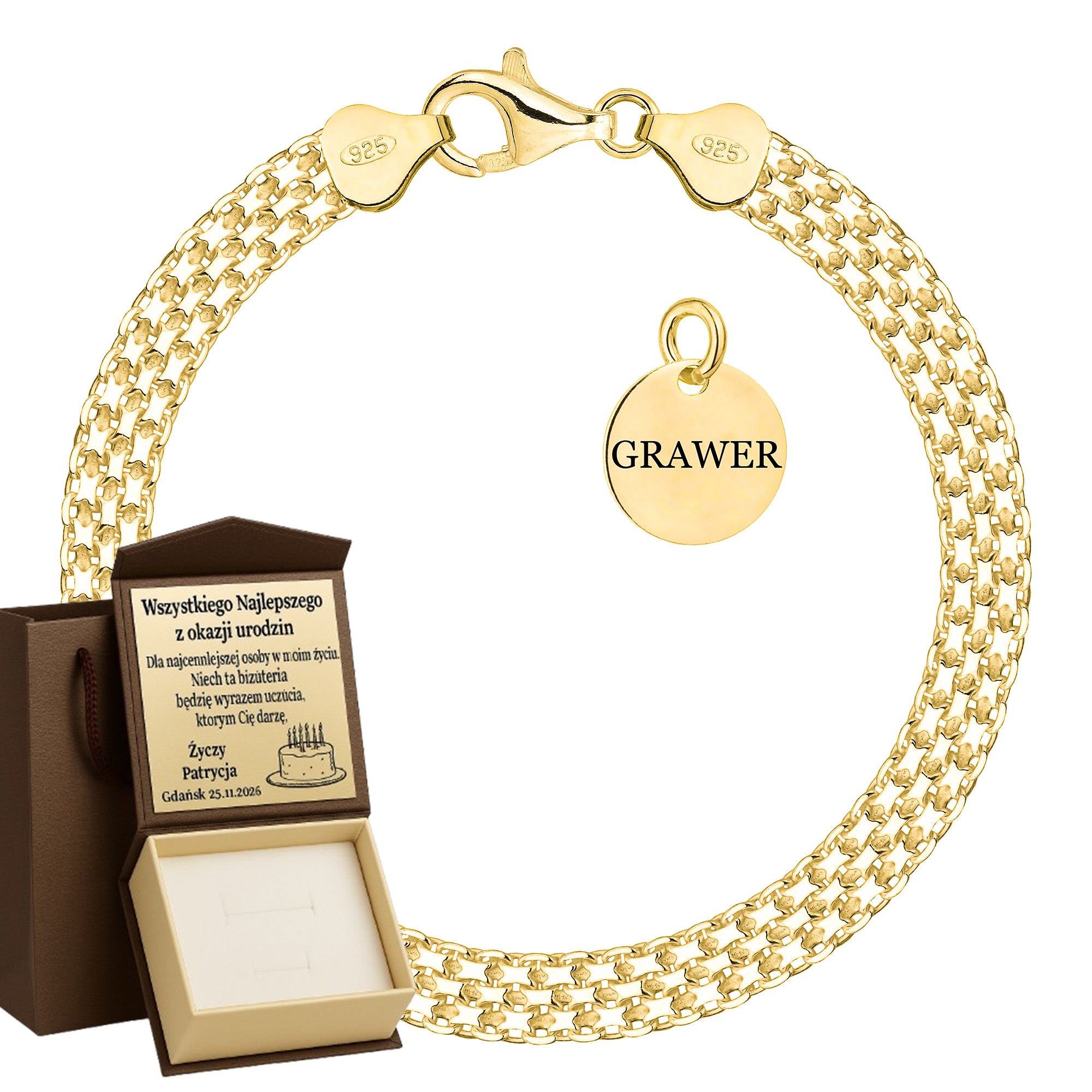 Bransoletka pozłacana srebrna bismark 6mm pr. 925 585