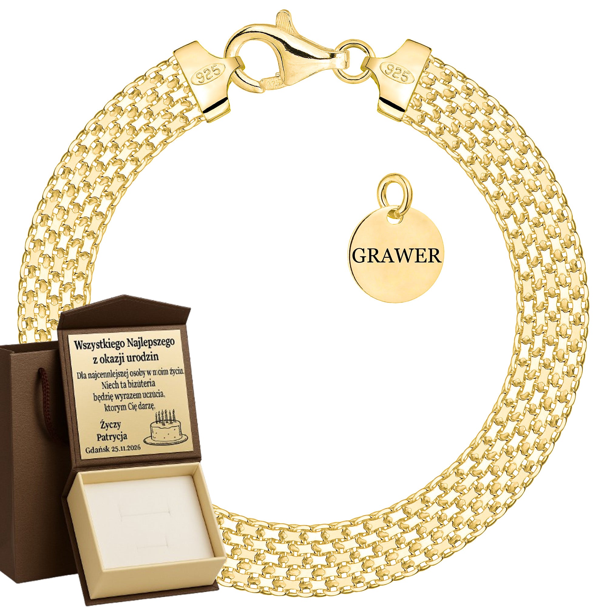 Bransoletka pozłacana srebrna bismark 9mm pr. 925 585