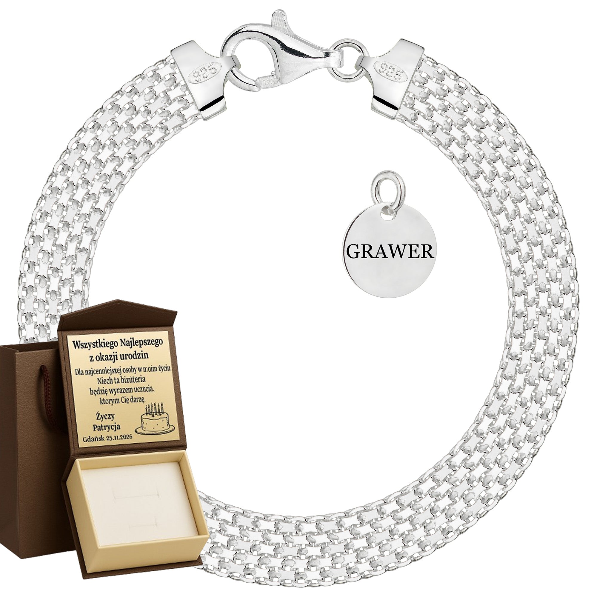 Bransoletka srebrna bismark 9mm pr. 925