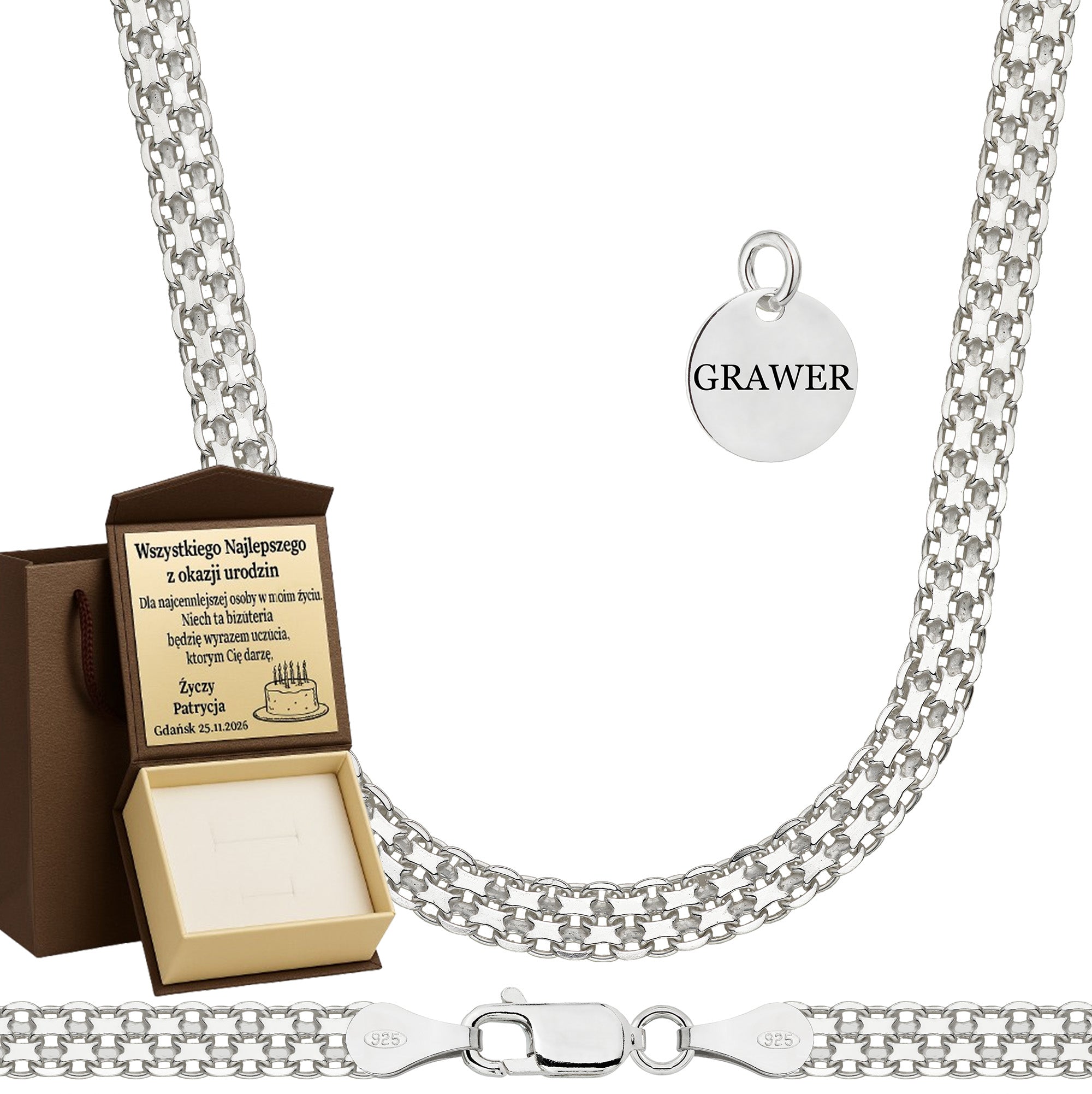 Łańcuszek srebrny bismark 4,5mm pr. 925