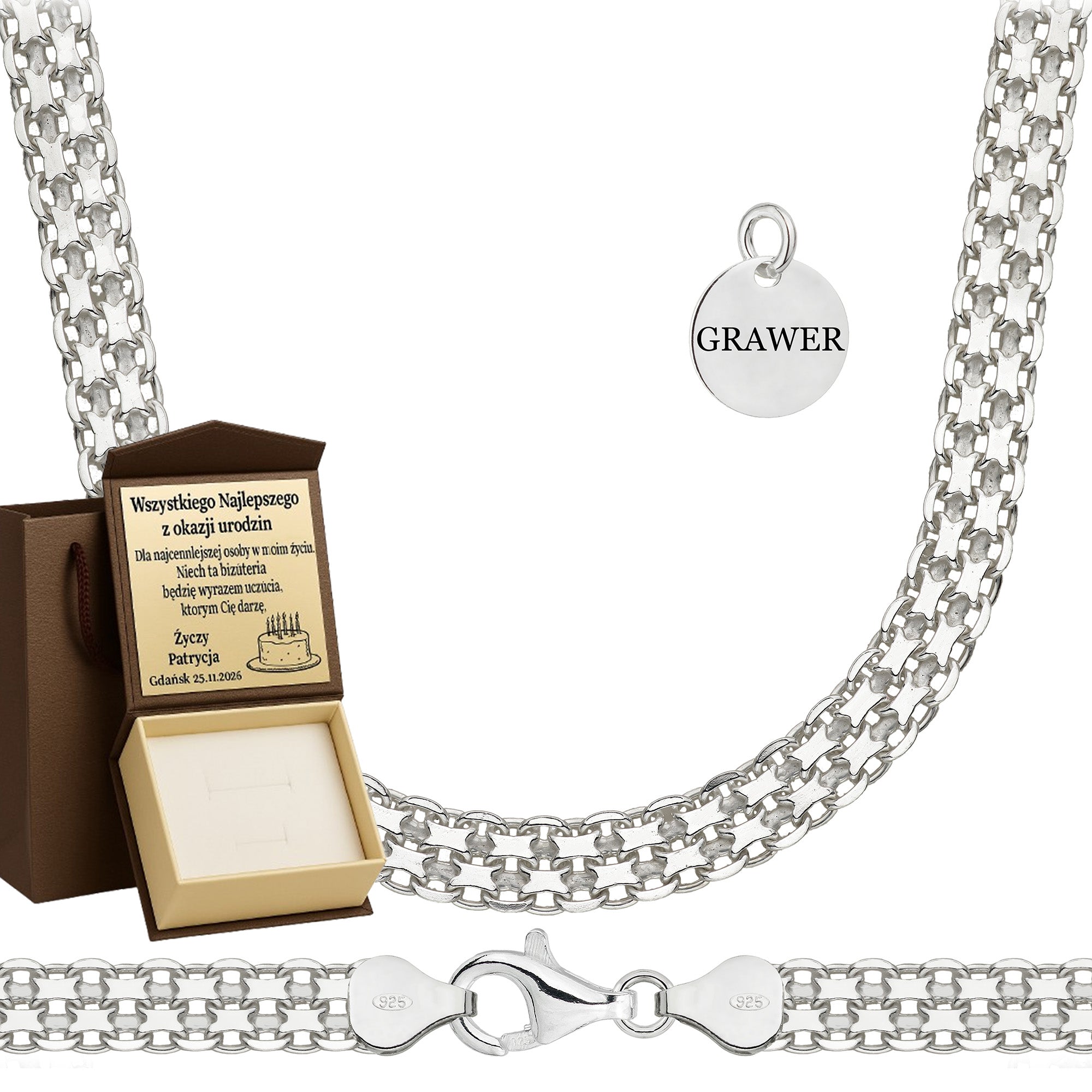 Łańcuszek srebrny bismark 6mm pr. 925