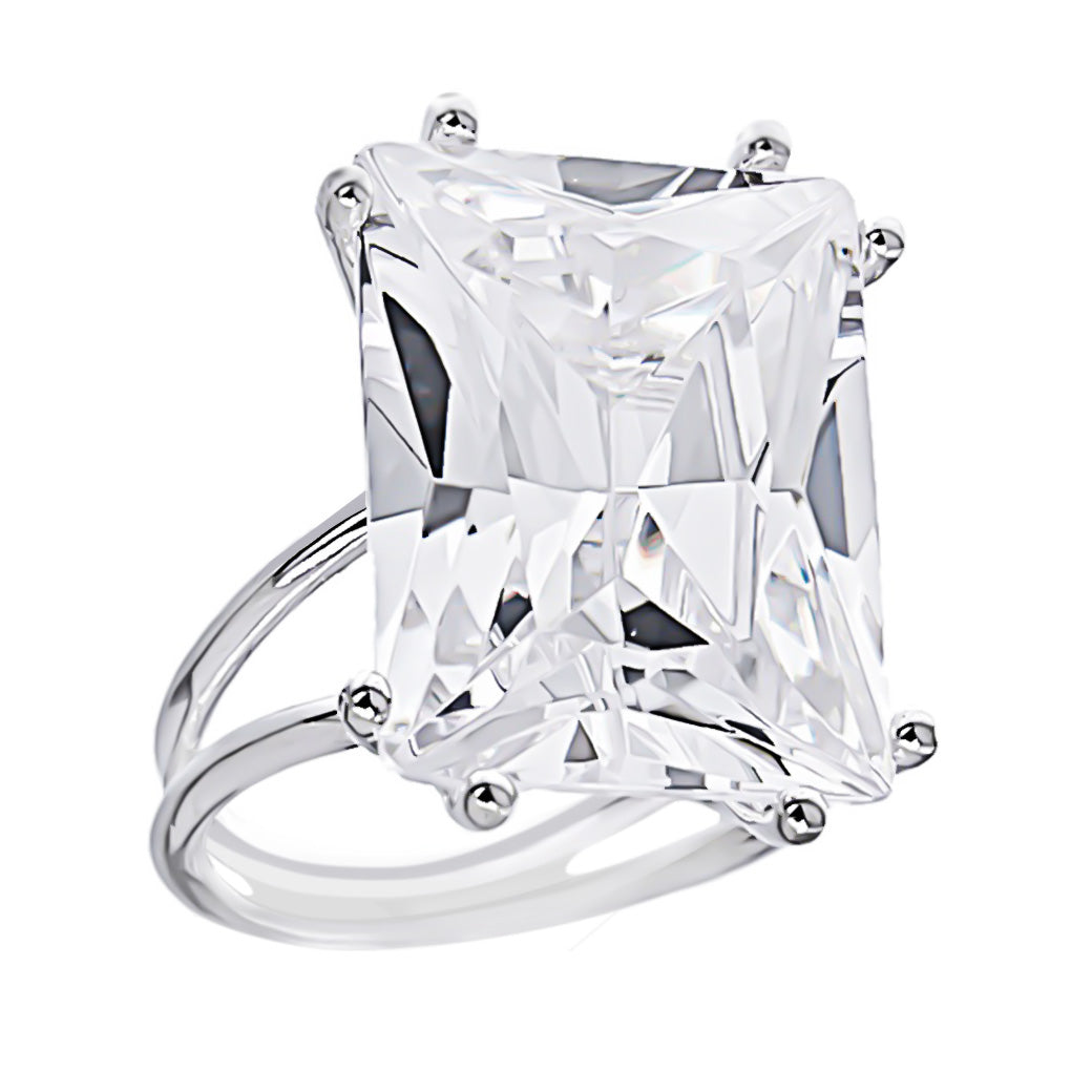 Pierścionek z cyrkonią 2 cm i podwójną obrączką