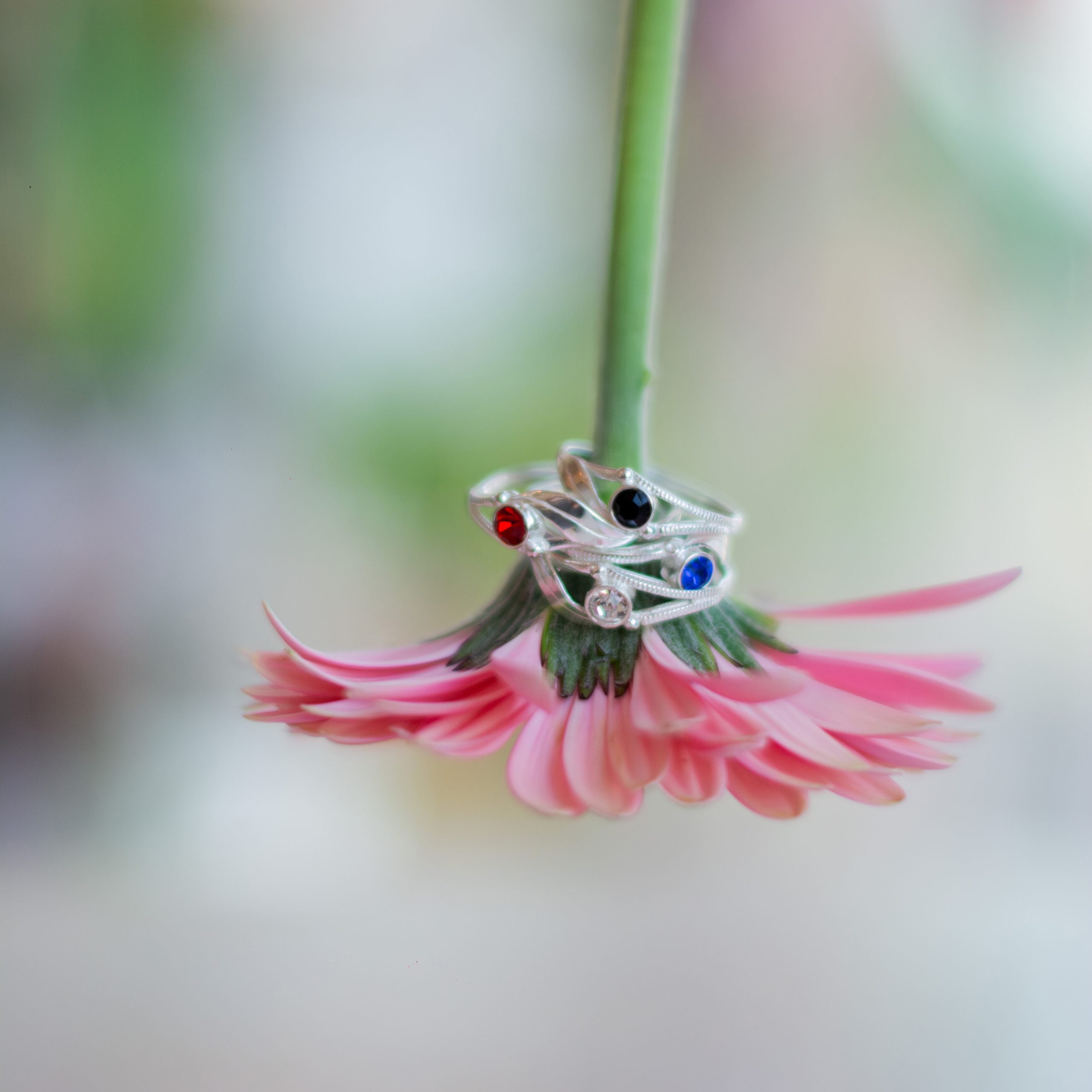 Pierścionek liść z kamieniem Rubine Red