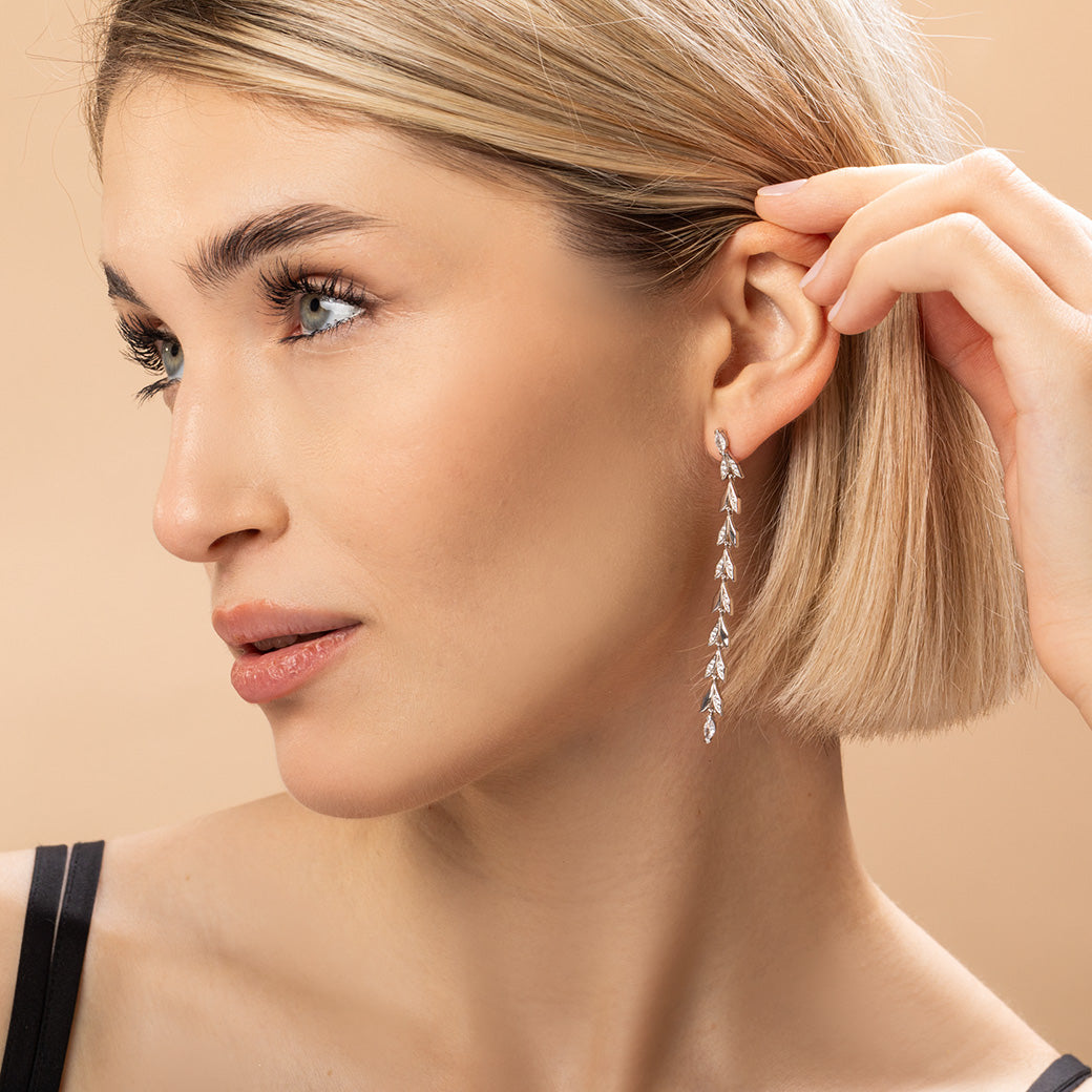 Kolczyki długie i wiszące - liście z cyrkoniami Scarlet Frost