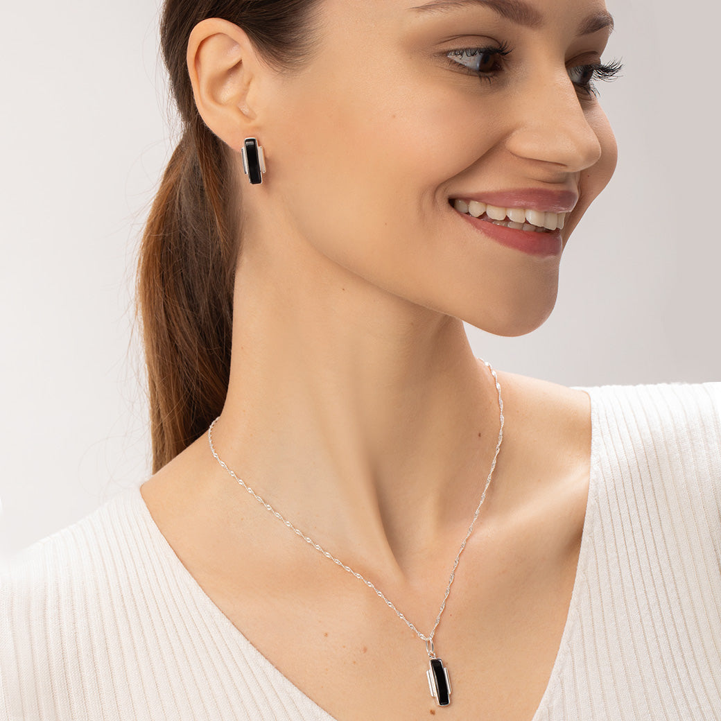 Kolczyki prostokąty z onyksem Charisma