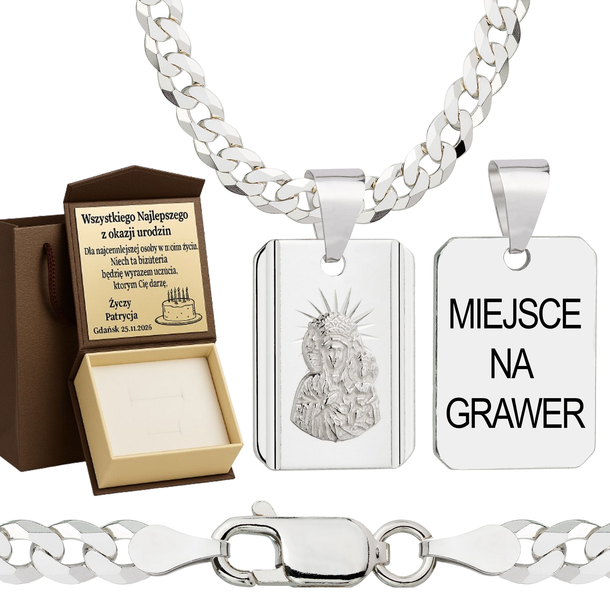 Łańcuszek srebrny z medalikiem pancerka 3,8mm pr. 925