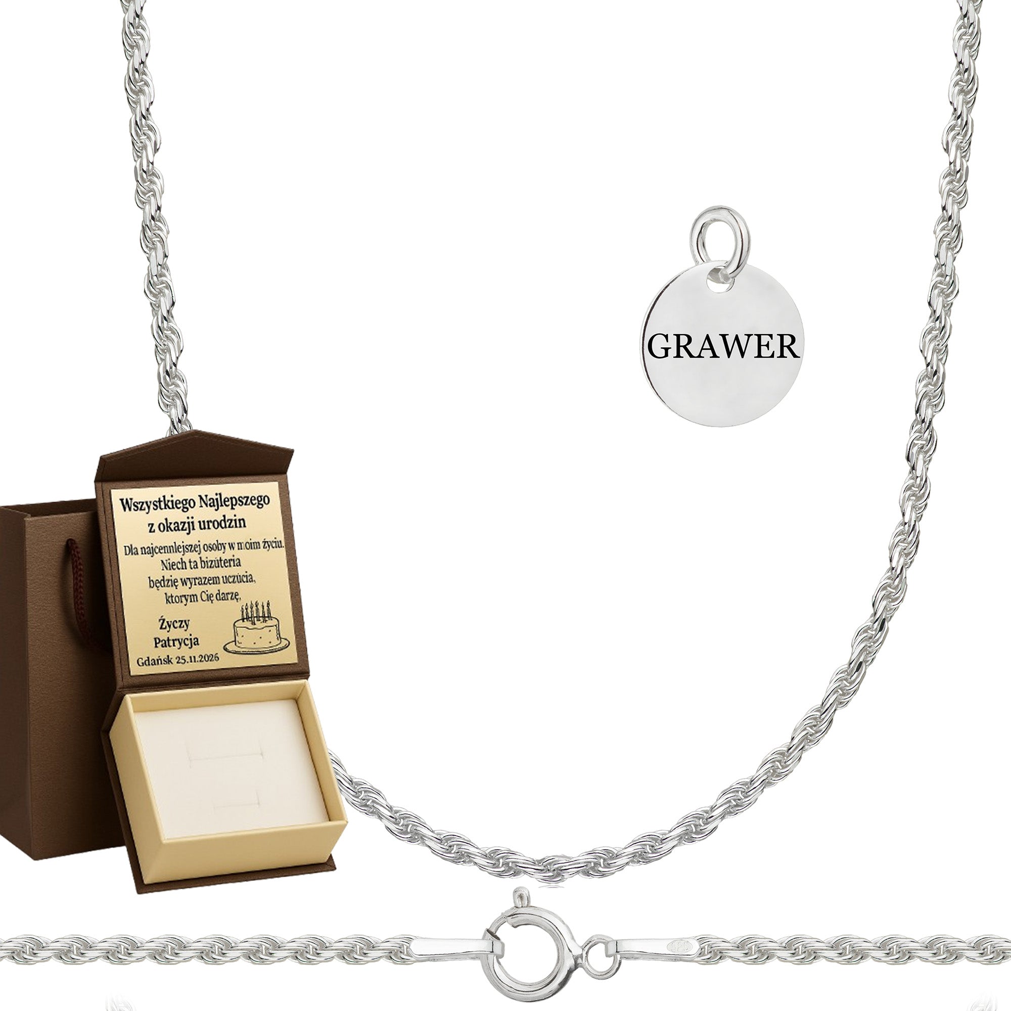 Łańcuszek srebrny kordel 1,6mm pr. 925