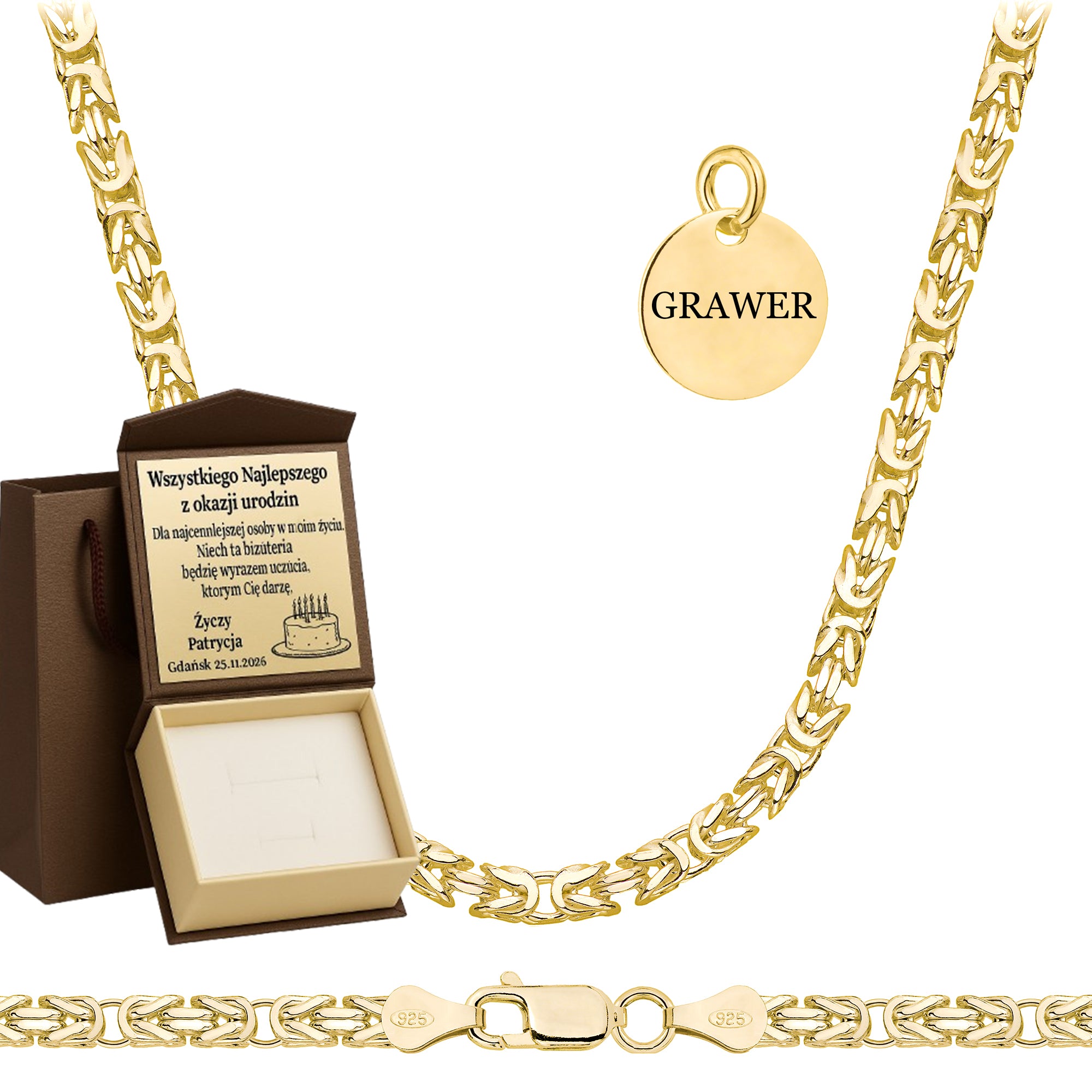 Łańcuszek pozłacany srebrny królewski 3 mm pr. 925