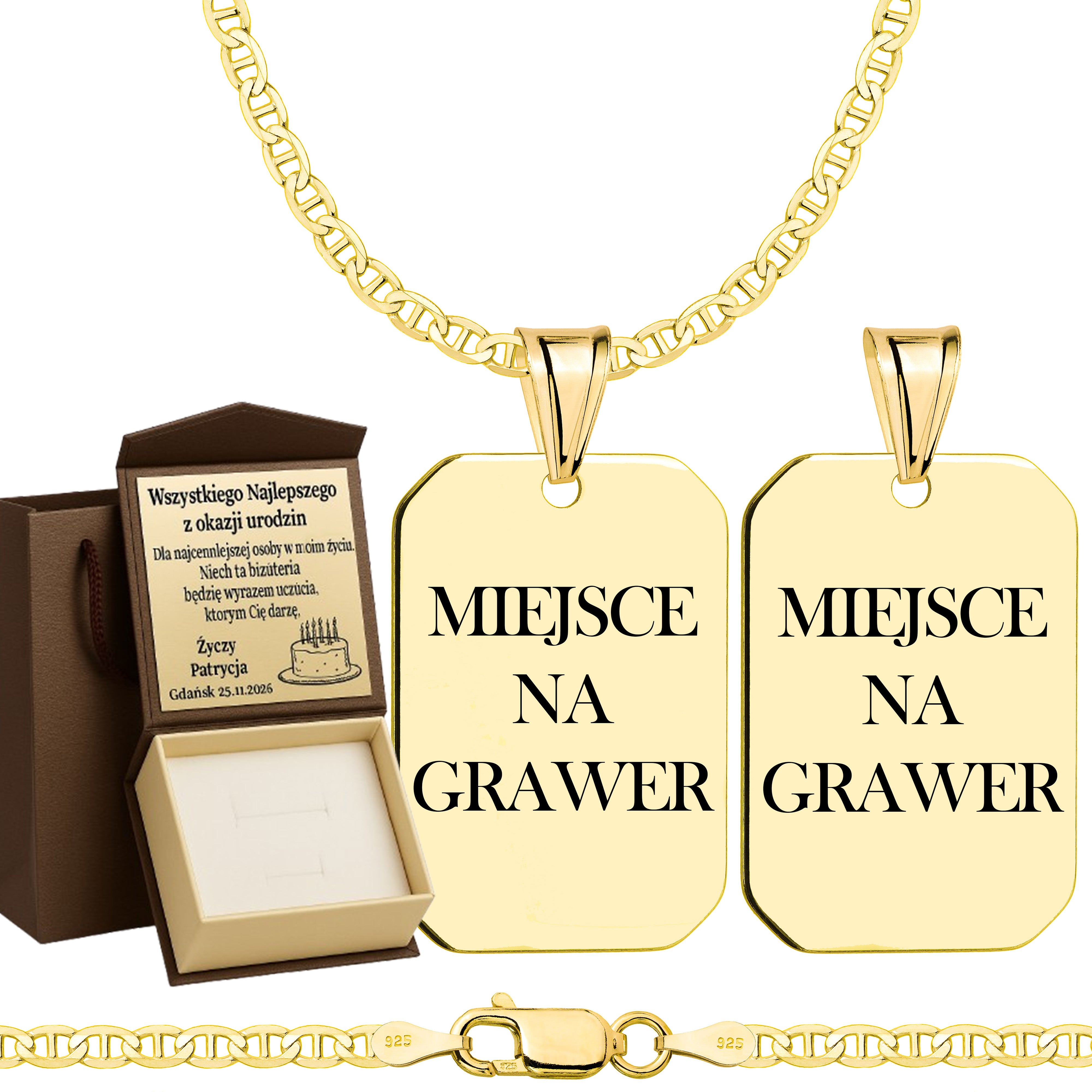 Łańcuszek pozłacany srebrny z nieśmiertelnikiem gucci 2,6mm pr. 925 585