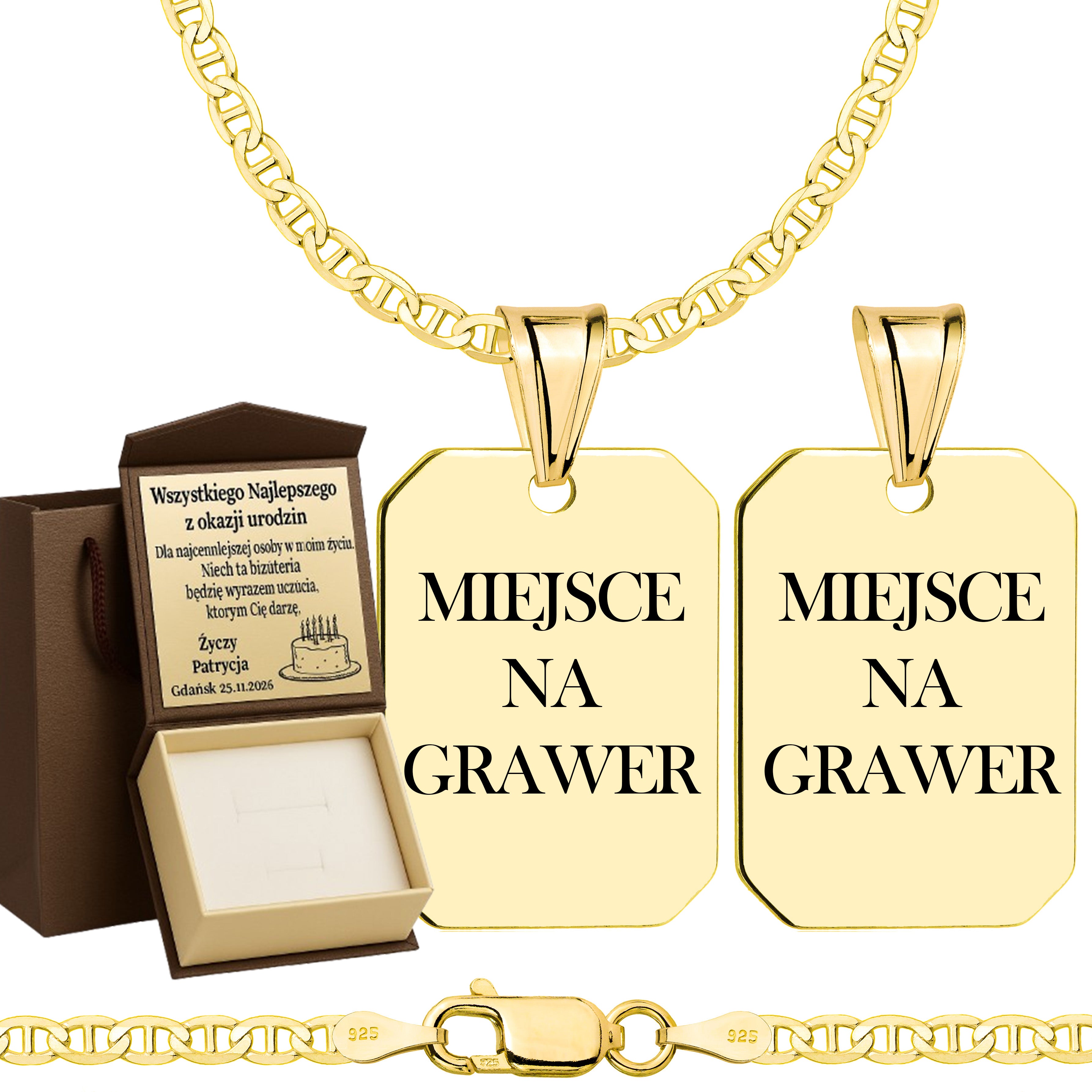 Łańcuszek pozłacany srebrny z nieśmiertelnikiem gucci 2,6mm pr. 925 585