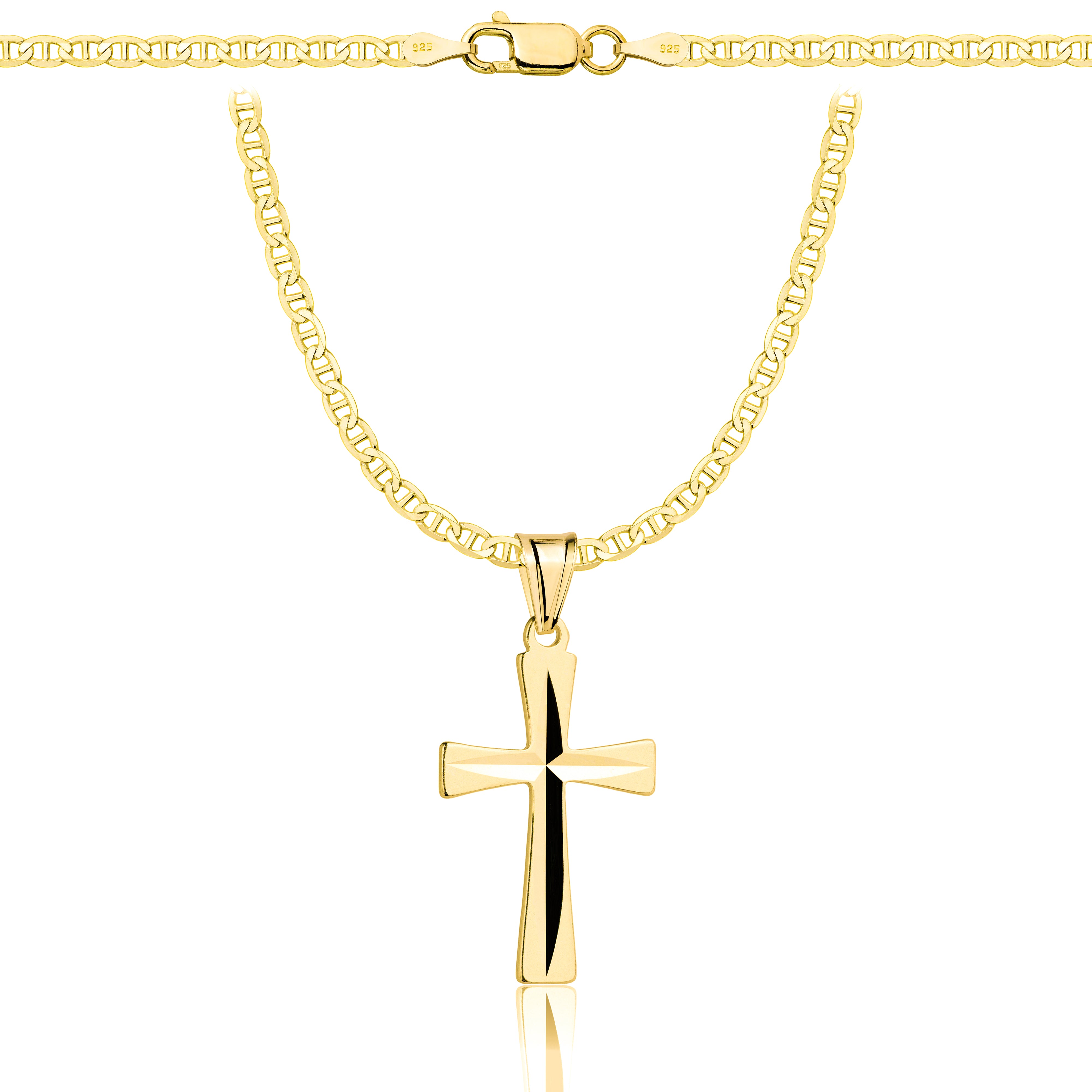 Łańcuszek komunijny pozłacany srebrny gucci z krzyżykiem 2,6mm z grawerowanym pudełeczkiem i zawieszką pr. 925