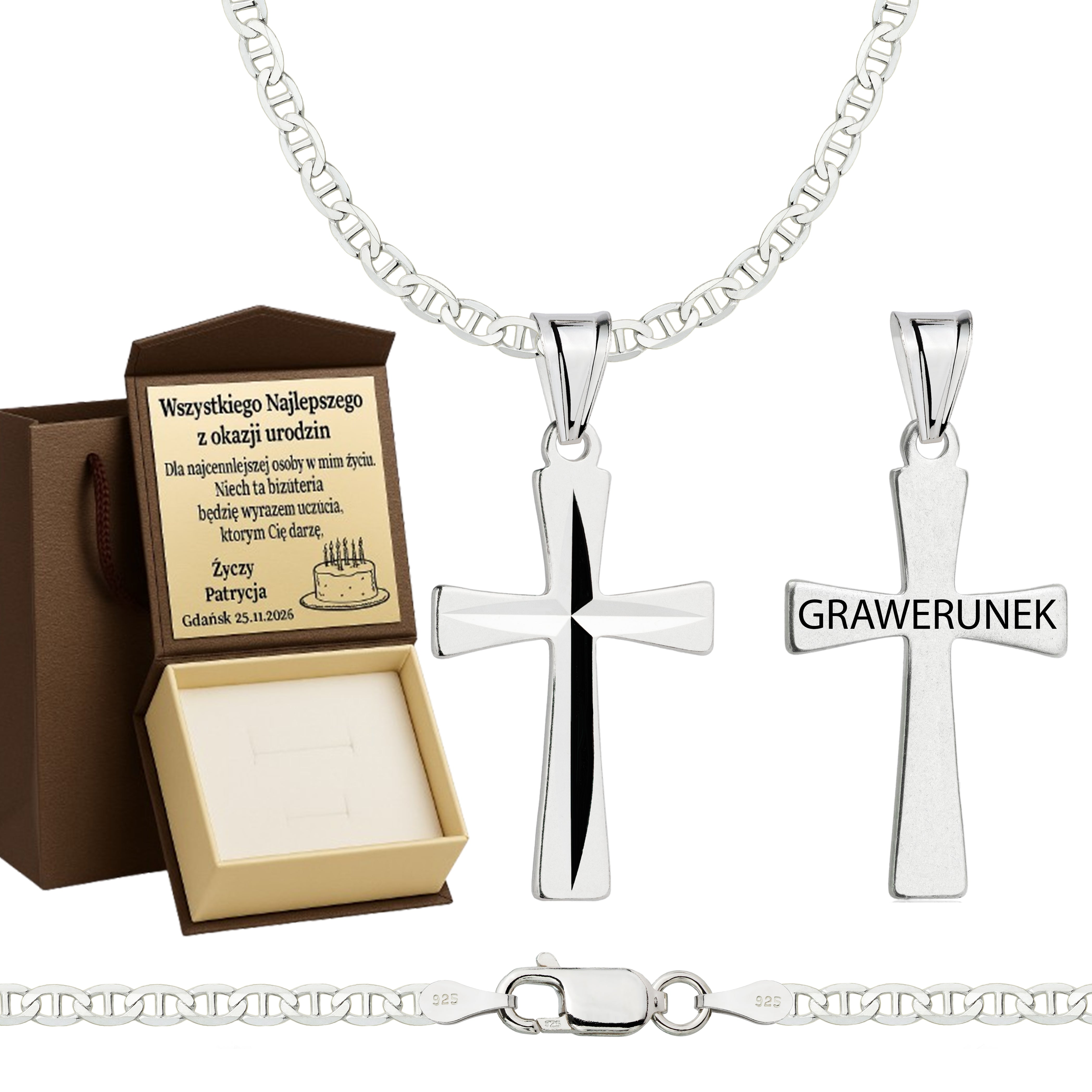 Łańcuszek srebrny z krzyżykiem gucci 2,6mm pr. 925