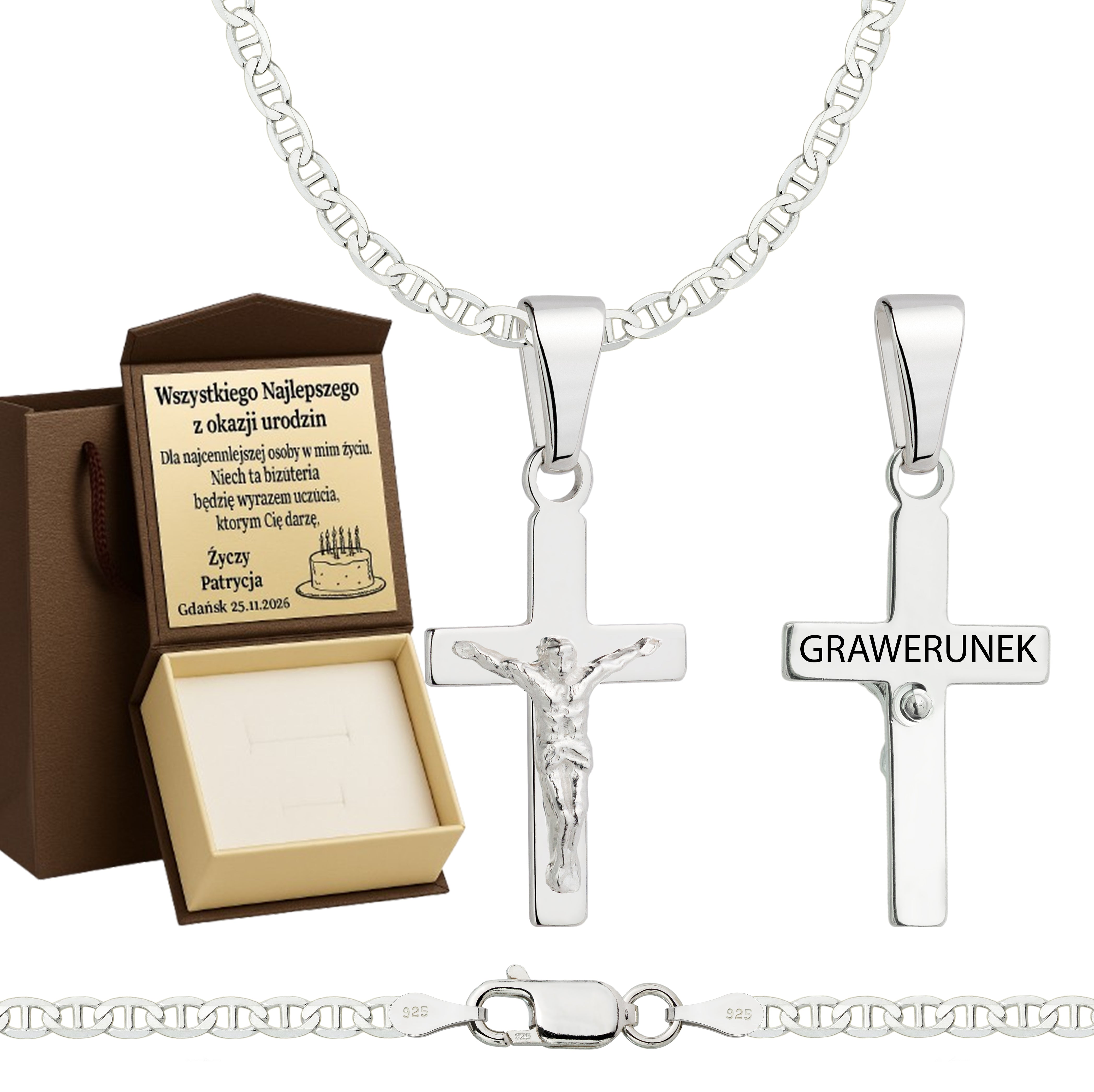 Łańcuszek srebrny z krzyżykiem gucci 2,6mm pr. 925