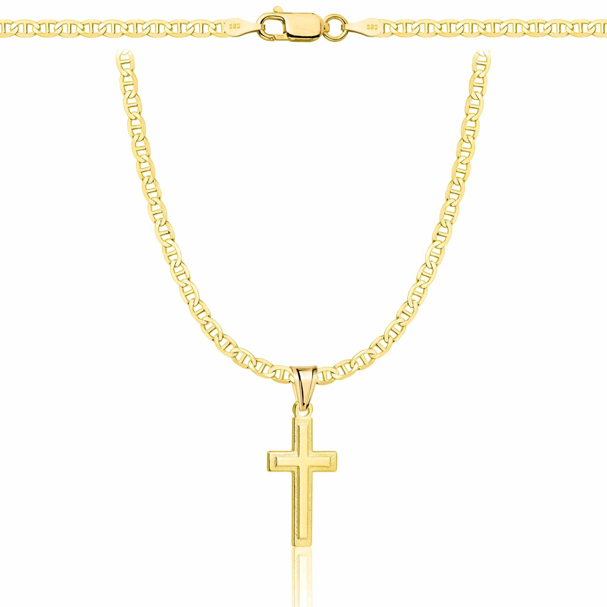 Łańcuszek komunijny pozłacany srebrny gucci z krzyżykiem 2,6mm z grawerowanym pudełeczkiem i zawieszką pr. 925