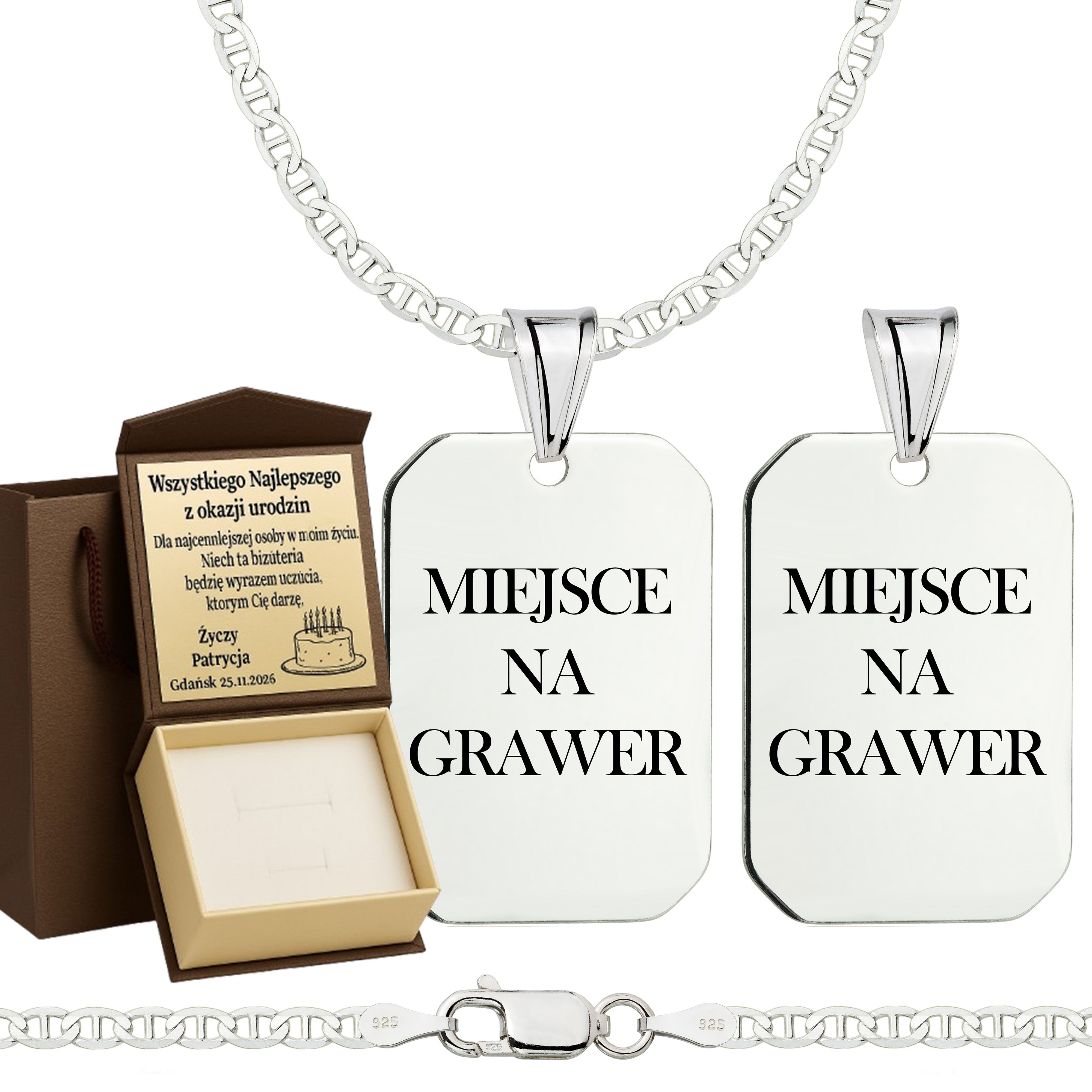 Łańcuszek srebrny z nieśmiertelnikiem gucci 2,6mm pr. 925