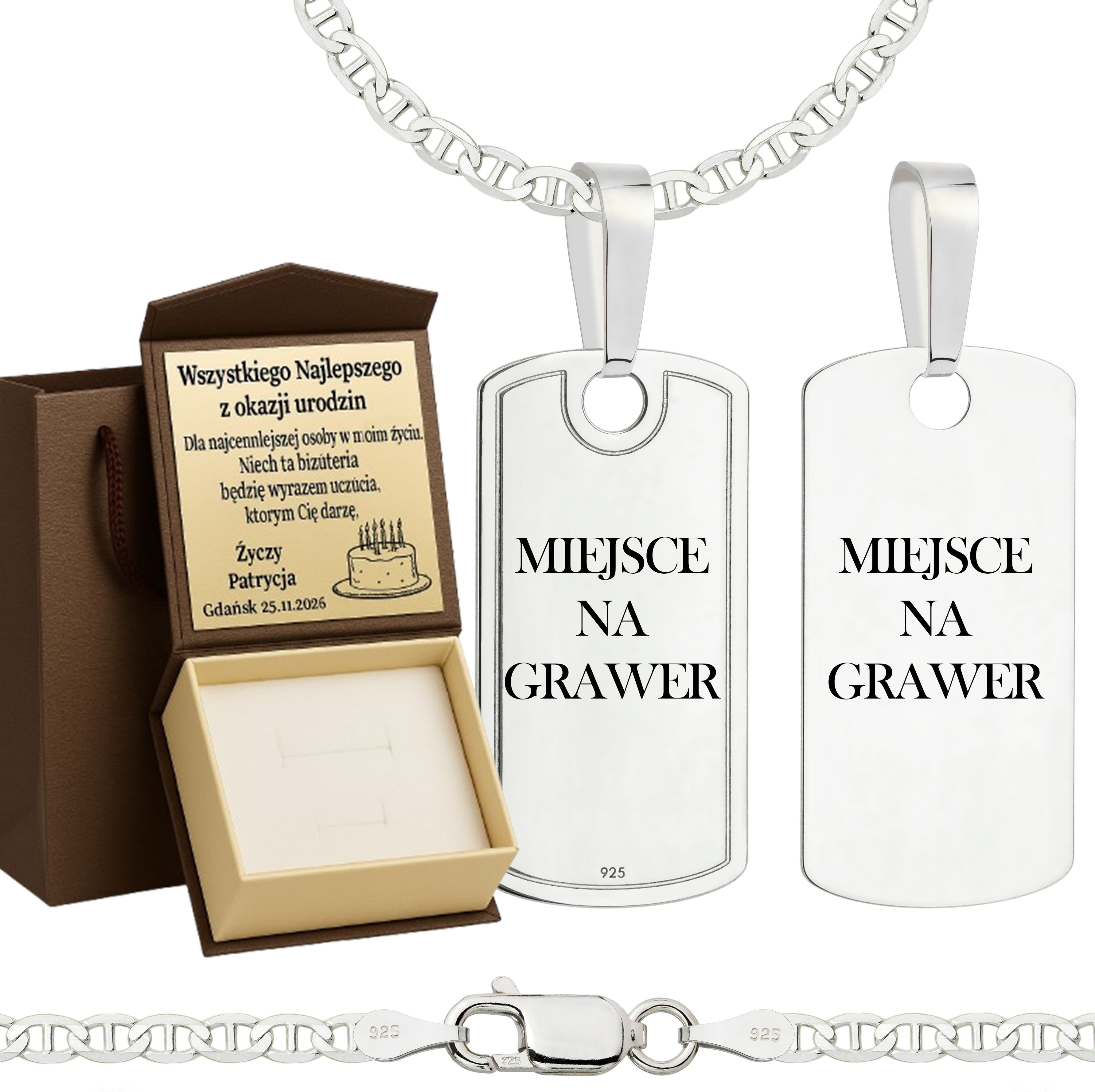 Łańcuszek srebrny z nieśmiertelnikiem gucci 2,6mm pr. 925